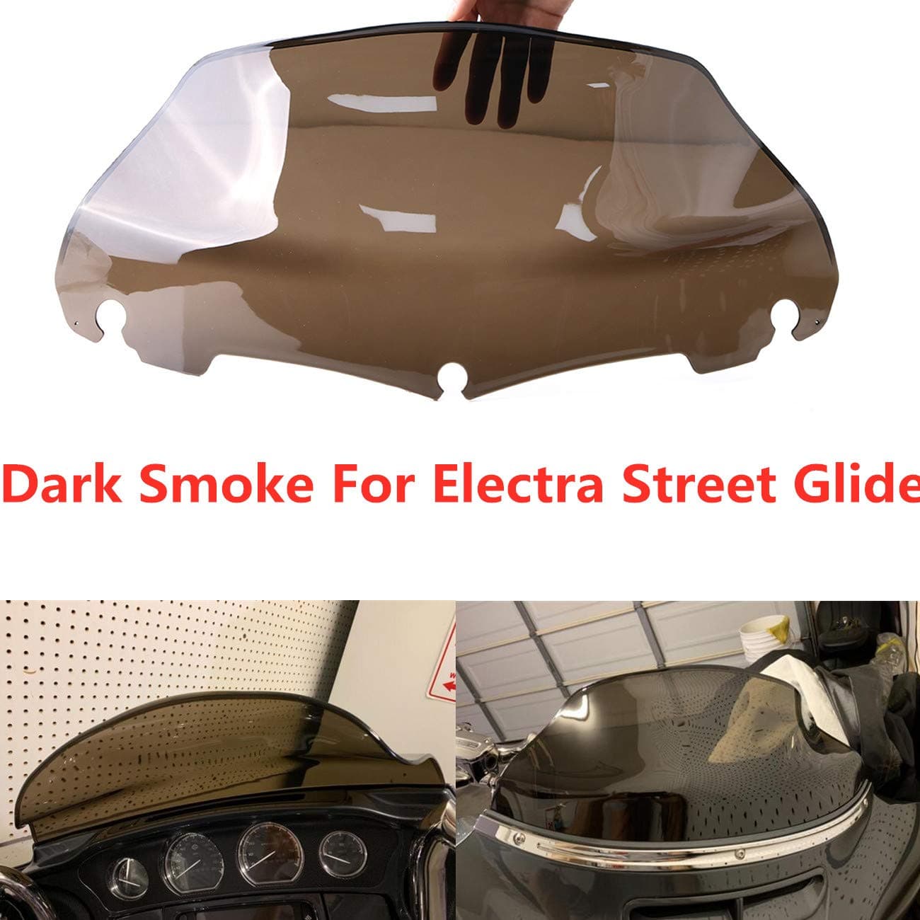 Jade Onlines 9" Wave Windshield For Harley FLHT FLHTC FLHX Touring Electra Street Glide 2014-2019 Smoked Dark Motorcycle Windscreen