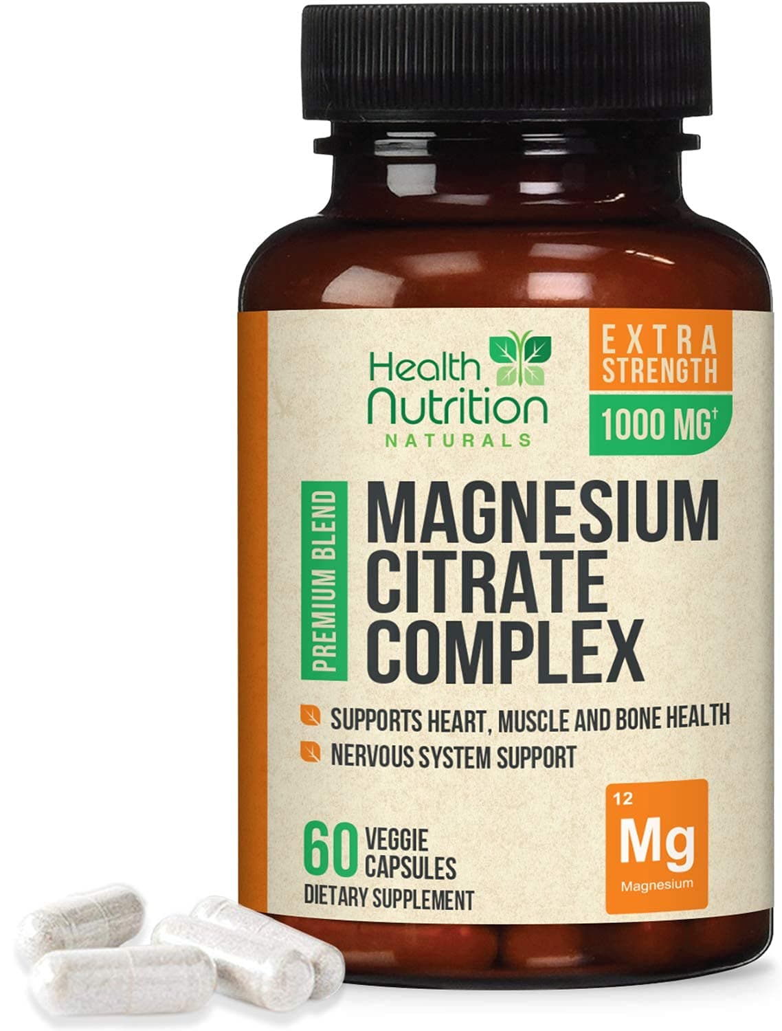 High Potency Magnesium Citrate Capsules 1000mg - Gentle Complex for Max Absorption, Made in USA, Best Bowel Supplement That Supports The Colon and Also Supports Restful Sleep - 60 Capsules