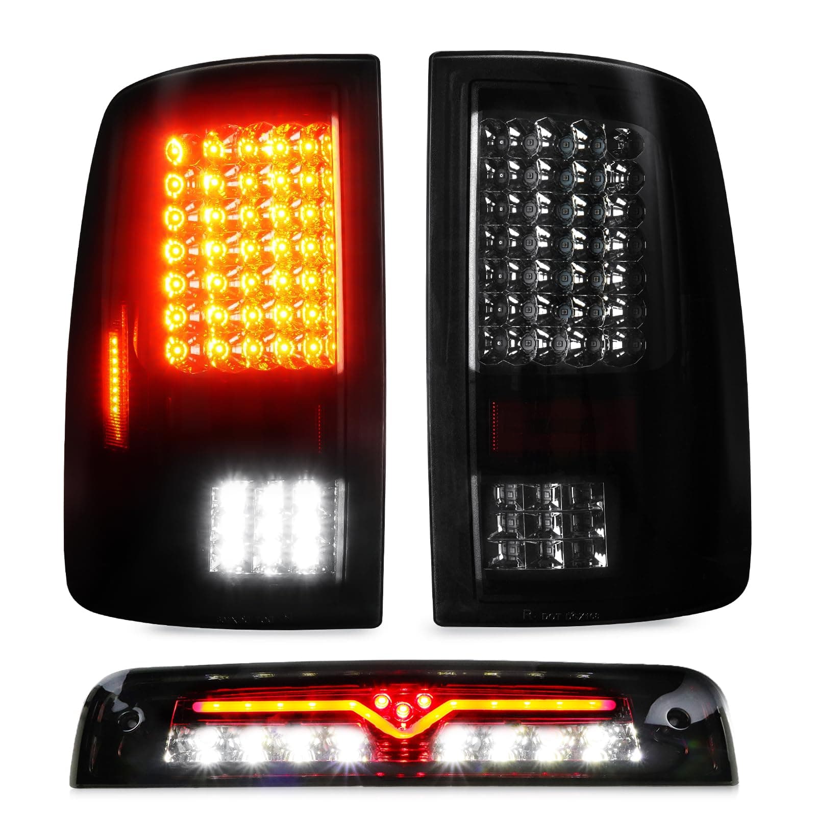 Tail Light + 3rd Brake Cargo Lamp for Dodge Ram 1500 2009-2010, Ram 2500 & 3500 2010, Ram 1500 & 2500 & 3500 2011-2018, 1500 Classic 2019, Third High Mount Stop Light Rear LED Taillight, 55277302AC