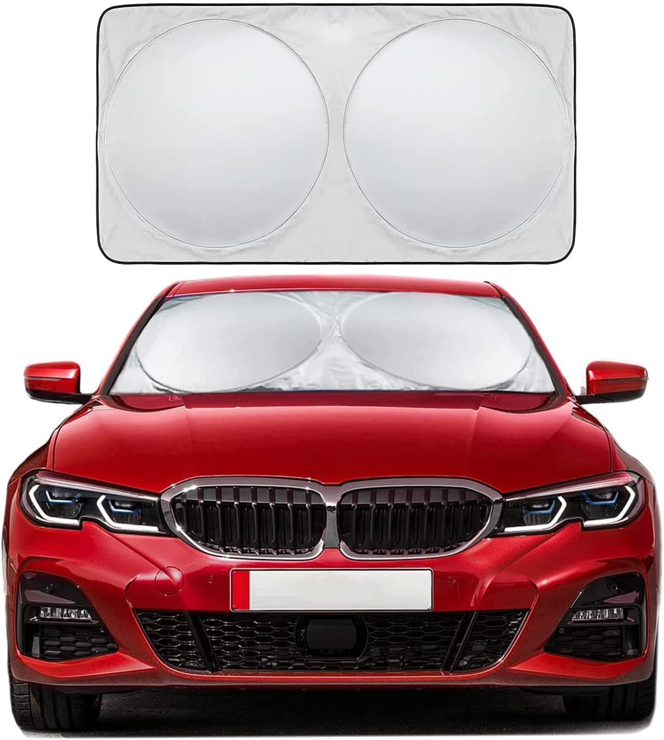 Car Windshield Sun Shade with Storage Pouch for Full Size Cars SUV Trucks and Vans, Sun Heat Protection Car Front Window Sunshades, Car Foldable Sunshades Prevent UV Rays (167 x 95 cm)