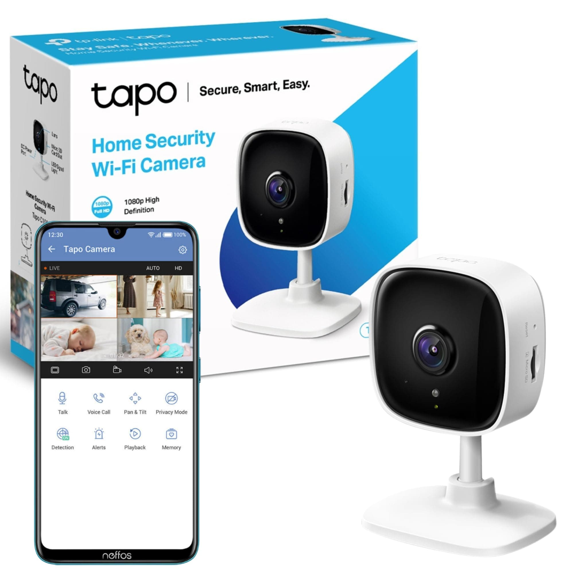 TP-Link Tapo 1080p Resolution Home Security Wi-Fi Camera With Advanced Night Vision| Motion Detection| Two-Way Audio| Sound and Light Alarm| Easy Setup (Tapo C100)