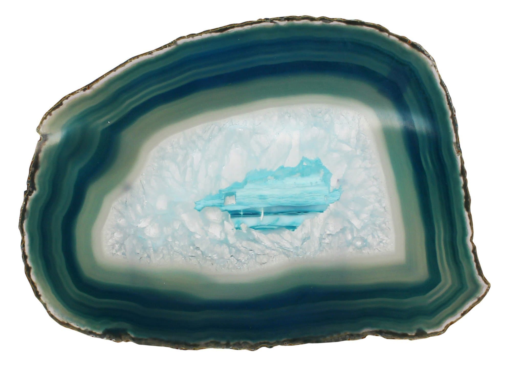 Large Teal Blue Agate Slab 4-5 INCH Geode Slice with Stand Crystal Mineral Gemstone Rock Gem