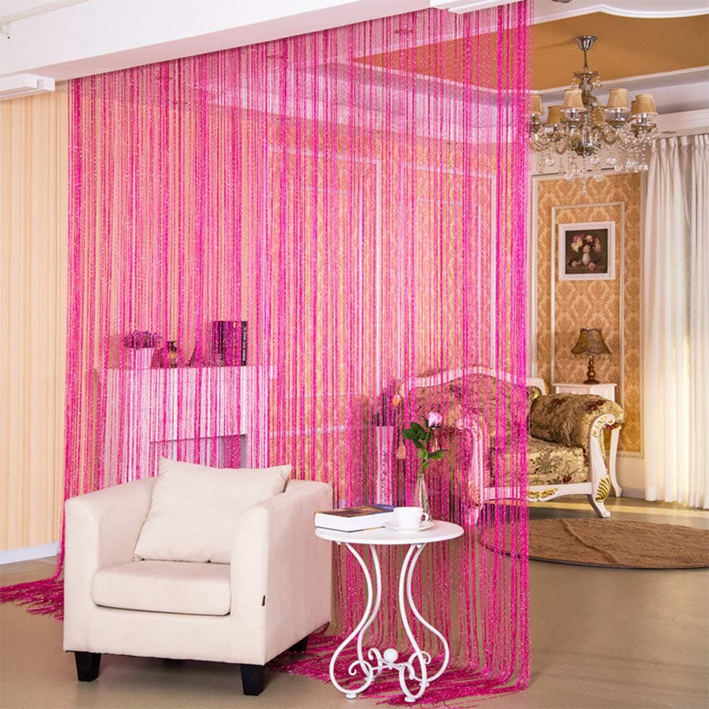 Desirable Life Decorative Door String Curtains Wall Panel Tassels Blinds Room Divider for Wedding Party Restaurant Home (Rose Red, 39.4" x78.7")