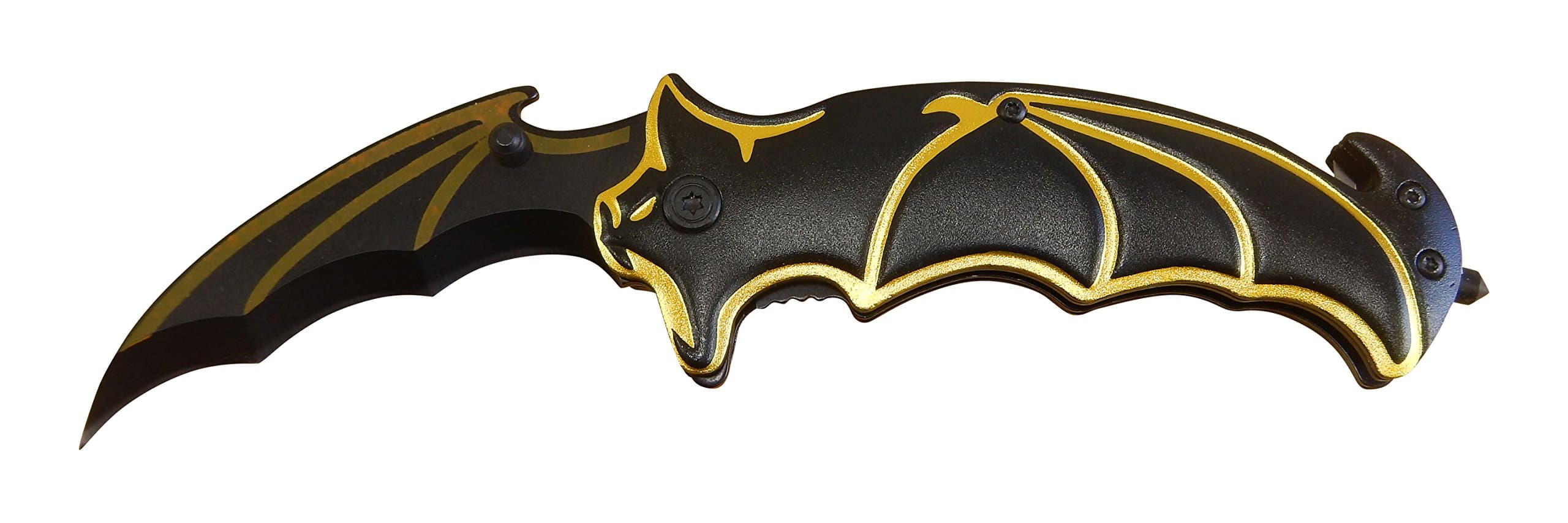 Tucson Tools Batman Knife BAT FACE! Spring Assisted Opening Tactical Folding Blade Black w/Gold