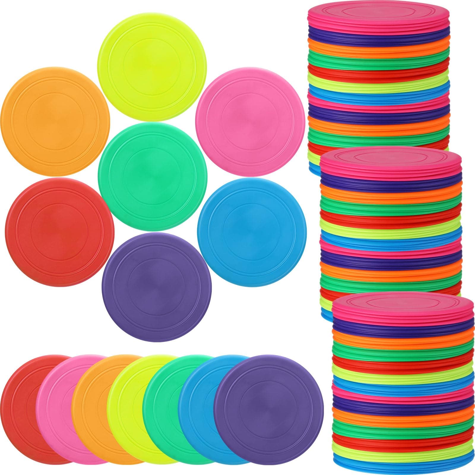 28 Pcs Flying Discs Bulk Flying Discs for Kids Soft Rubber Flyer Disk Dog Toys Game Outdoor for Children Adults Sports Favors, 7 Colors