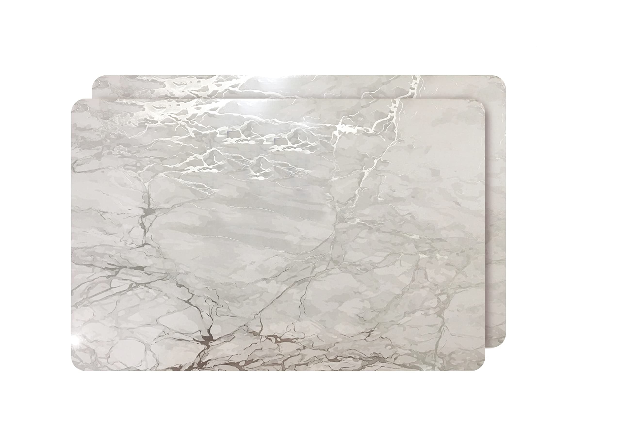 Foiled Granite Thick Cork Heat Resistant Dining Table Placemats Set of 2, 12" x 18" Rectangle, Marbled Silver, 2 Count - 2MC1218SI