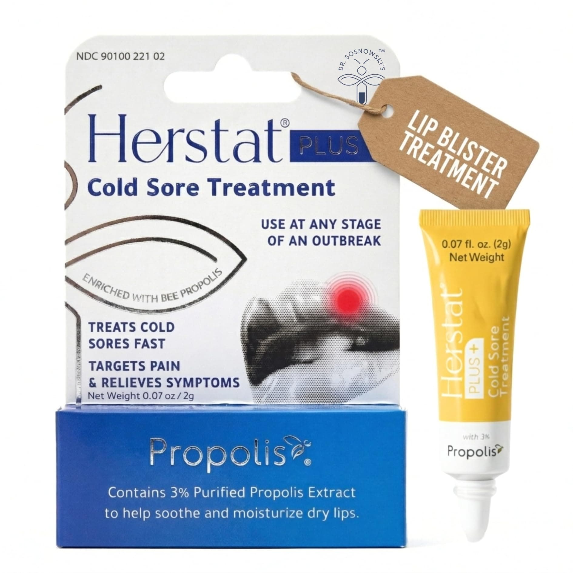 - Herstat Plus+ Cold Sore Treatment 2g with 3% Propolis - Rapid Cold Sore Balm & Fever Blister Treatment - Lip Blister Treatment