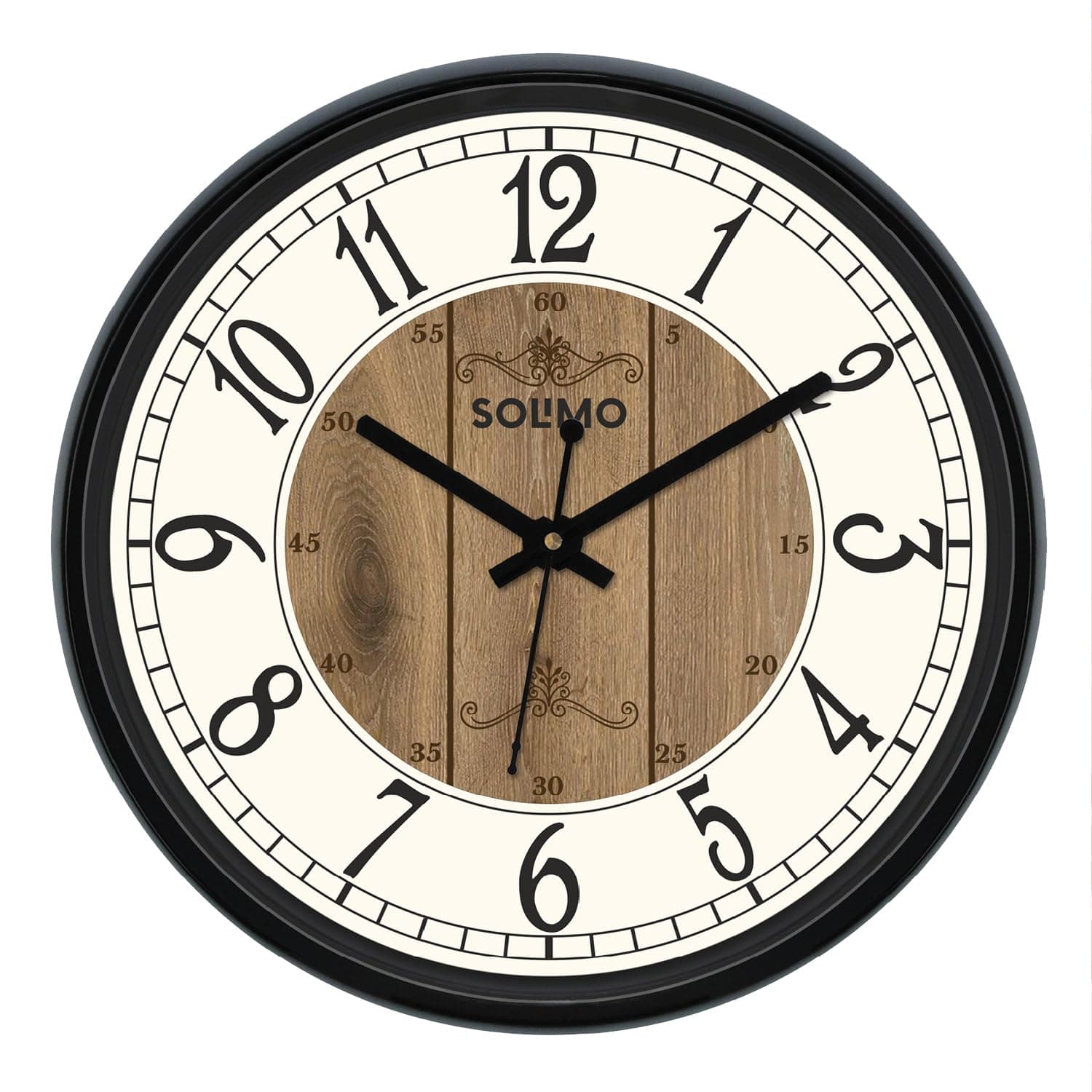 Amazon Brand - Solimo 12-inch Plastic & Glass Wall Clock - Clique Clock (Silent Movement), Black