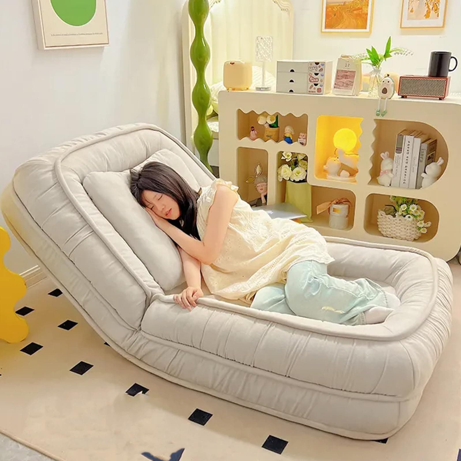 White Folding Tatami Pull Out Lazy Sofa Bed - Ideal For Home Or Office Use - Lazy Sofa Couch Bed For Bedroom, Living Room