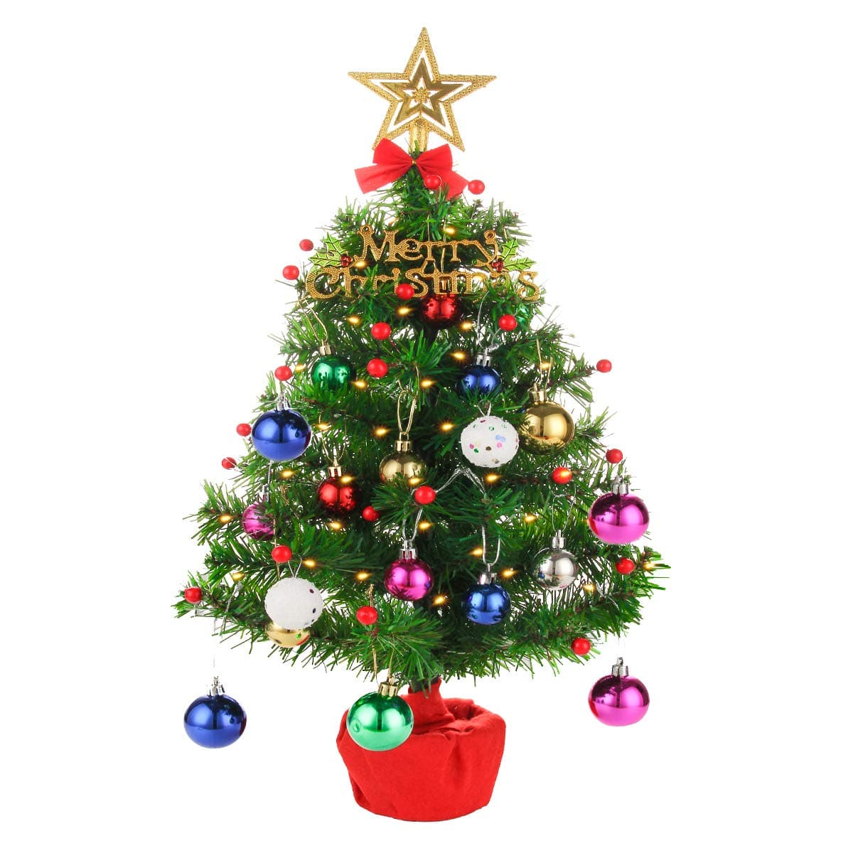 Mini Artificial Christmas Tree 50cm Tabletop Small Christmas Tree Lighted Battery Operated, Pre-Lit Christmas Tree Desktop Ornaments for Xmas, Home, Kitchen Decor