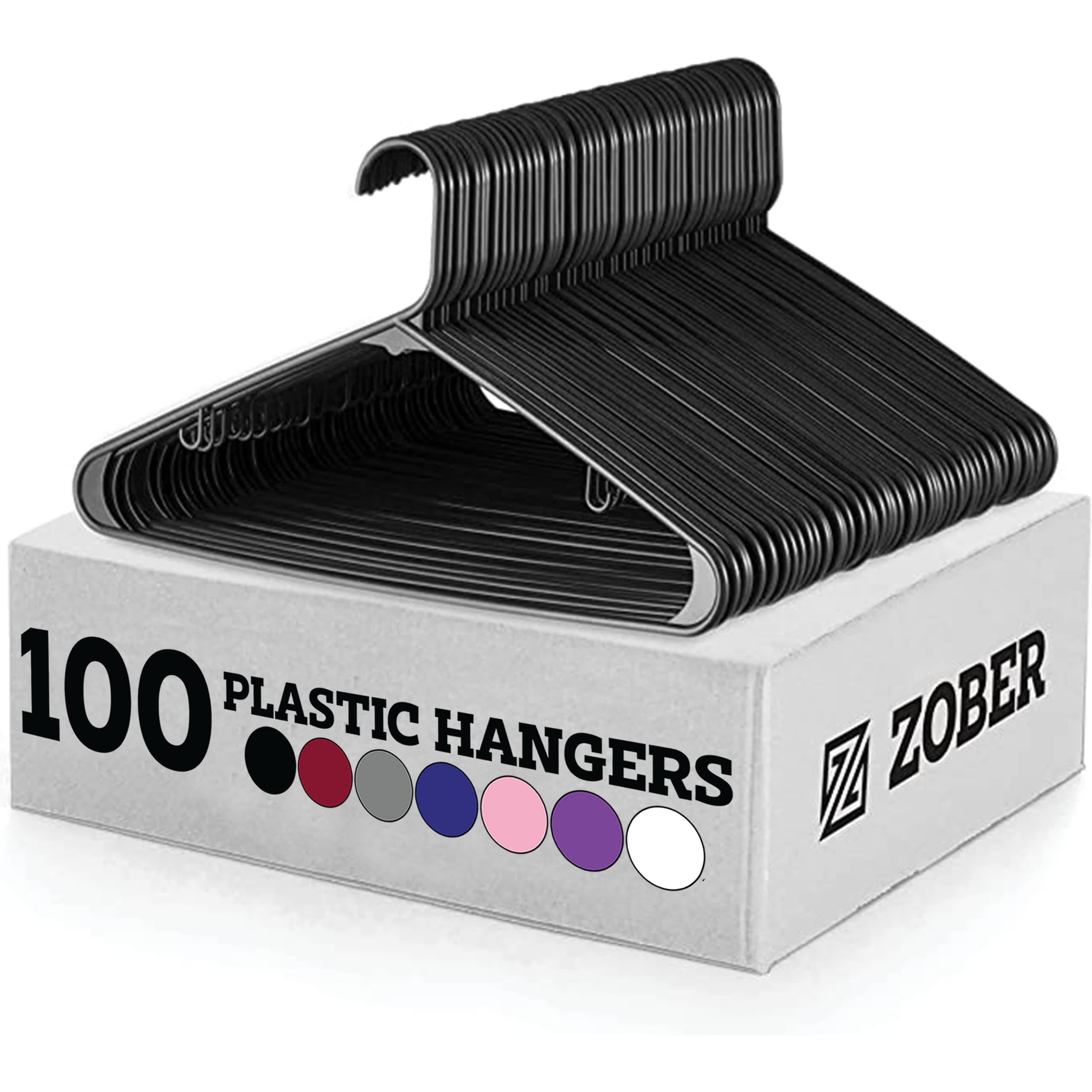 Zober Plastic Hangers 100 Pack - Black Plastic Hangers - Space Saving Clothes Hangers for Shirts, Pants & for Everyday Use - Clothing Hangers with Hooks
