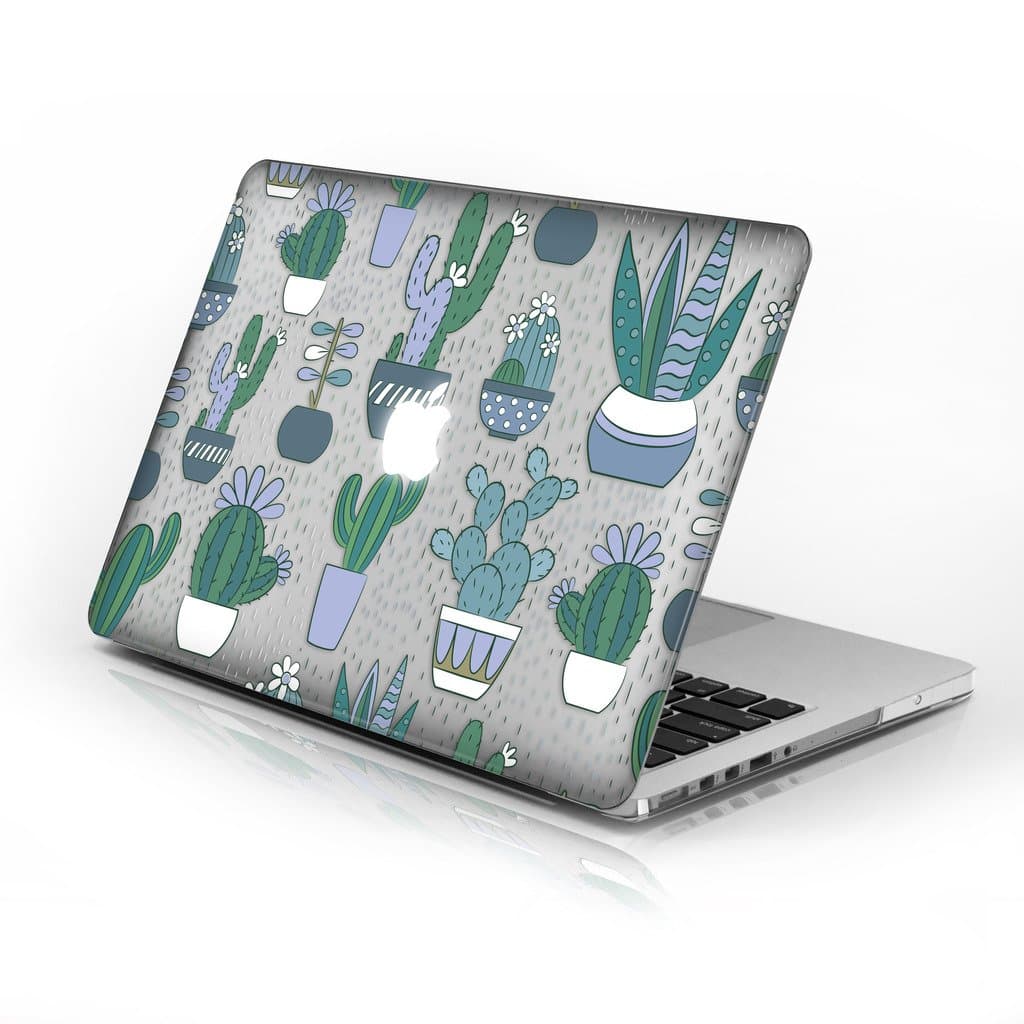 Rubberized Hard Case for MacBook Air 13 Inch Model Number A1369 and A1466, Green Cacti Design with Clear Bottom case, Come with Keyboard Cover