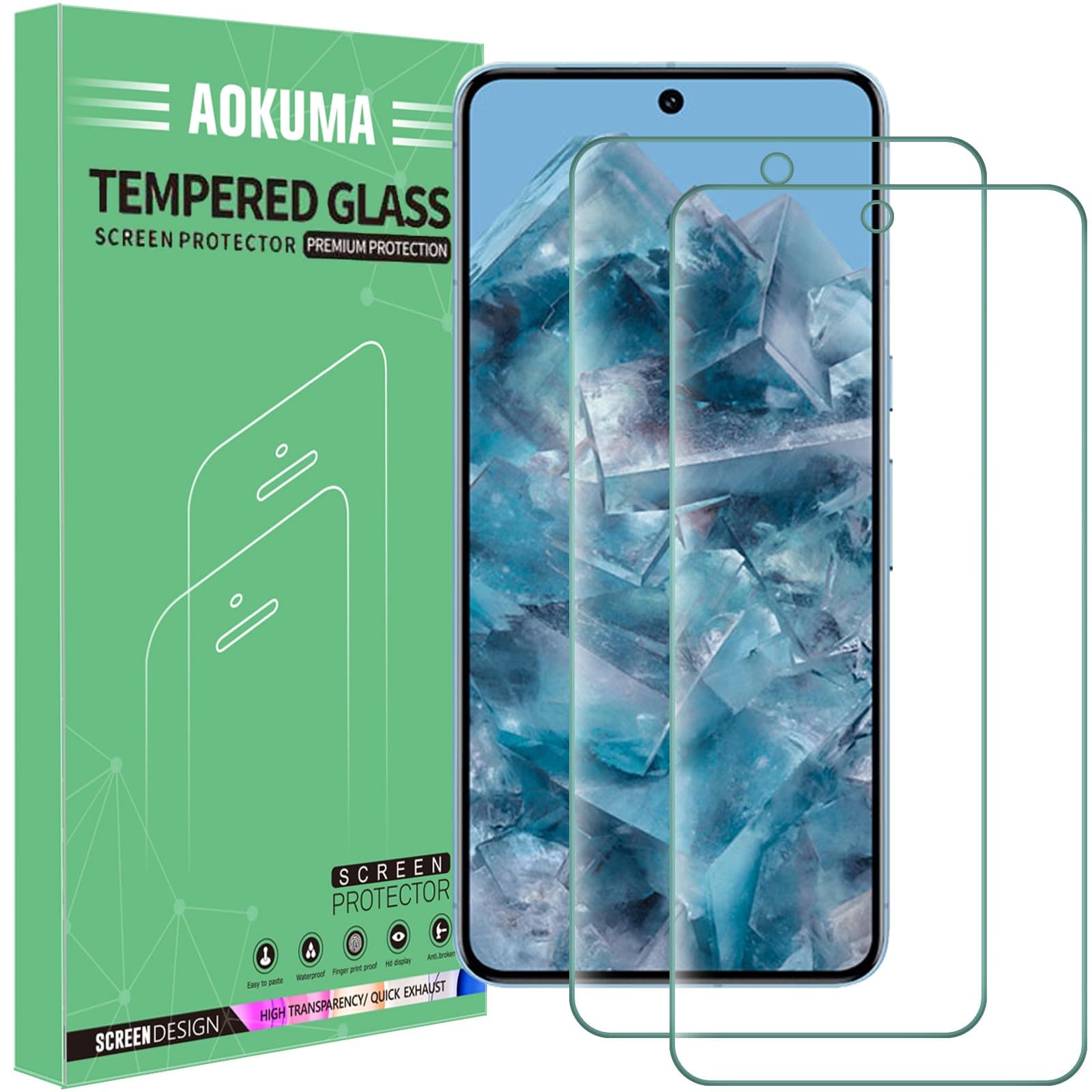 AOKUMA Tempered Glass for Google Pixel 8 Pro Screen Protector, [2 Pack] Premium Quality Guard Film, Shatterproof, Shockproof, Scratchproof oilproof, Case Friendly