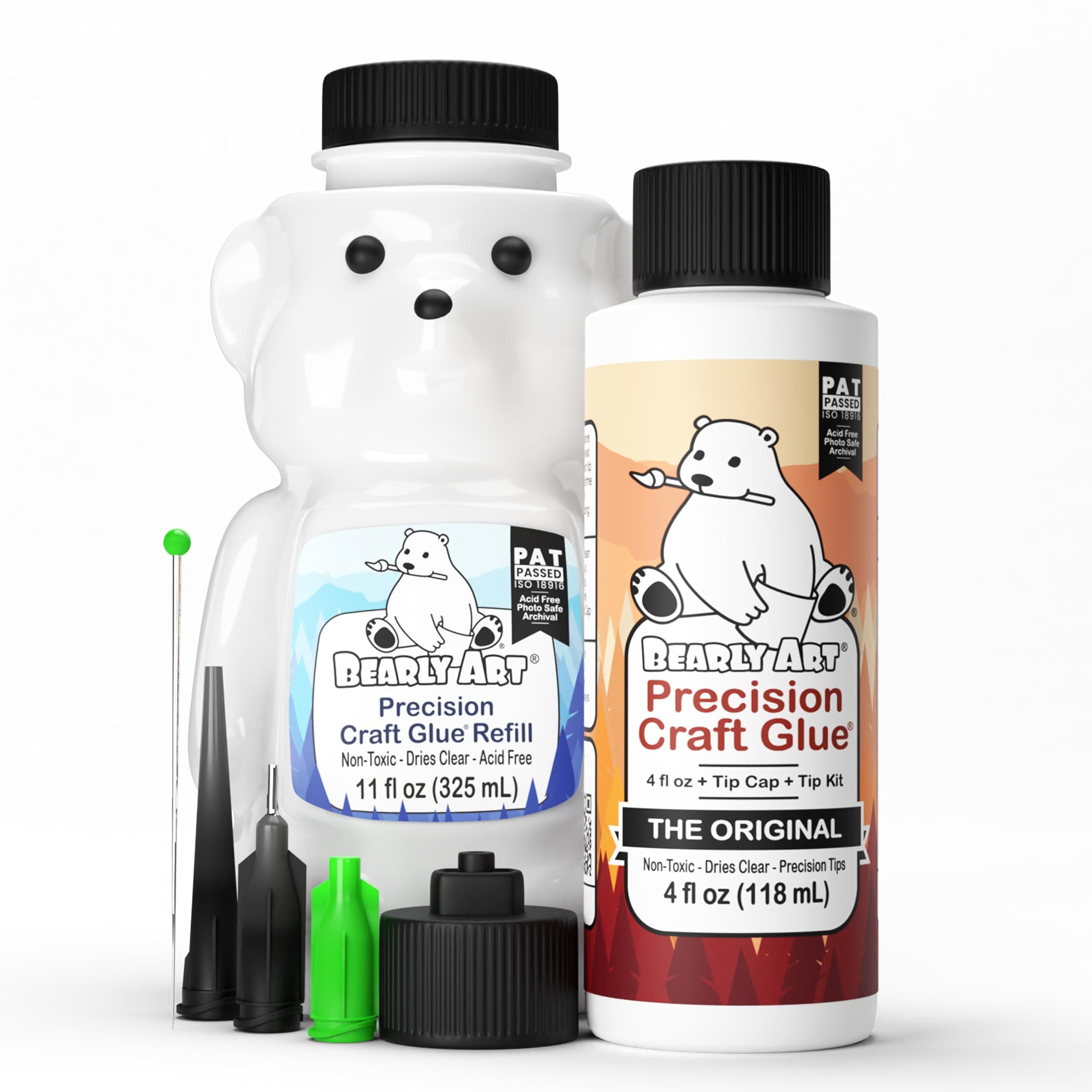 - Precision Craft Glue -The Bundle - 4fl oz and 11fl oz Refill Bear - Tip Kit Included - Wrinkle Resistant - Flexible and Crack Resistant - Strong Hold Adhesive - Made in USA