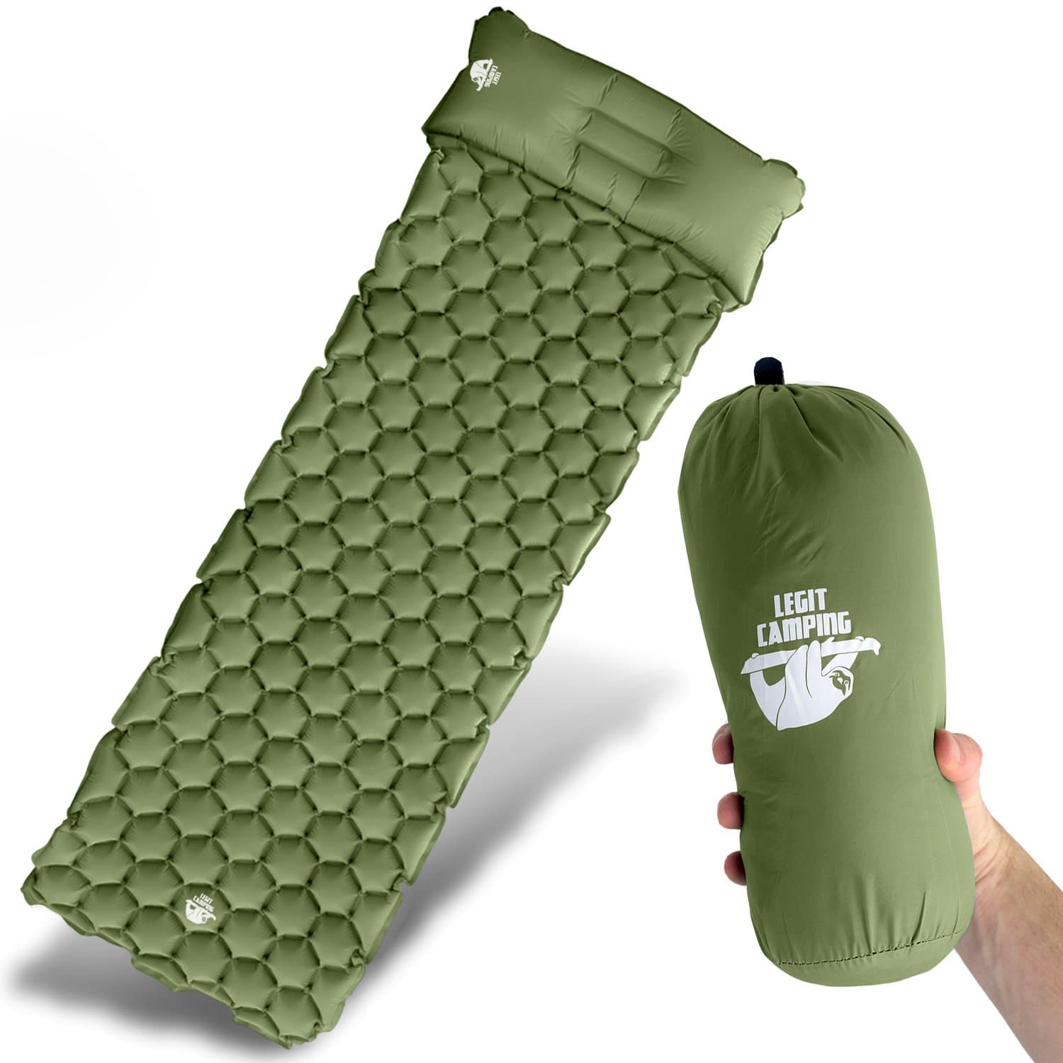 Legit Camping Sleeping Pad Camping Mat The Most Comfortable Sleeping Mat - Rolls Up Tight - Air Support Cells Transform Your Camping Mattress and Camping Pad - Best Outdoor Sleep (Forest Green)