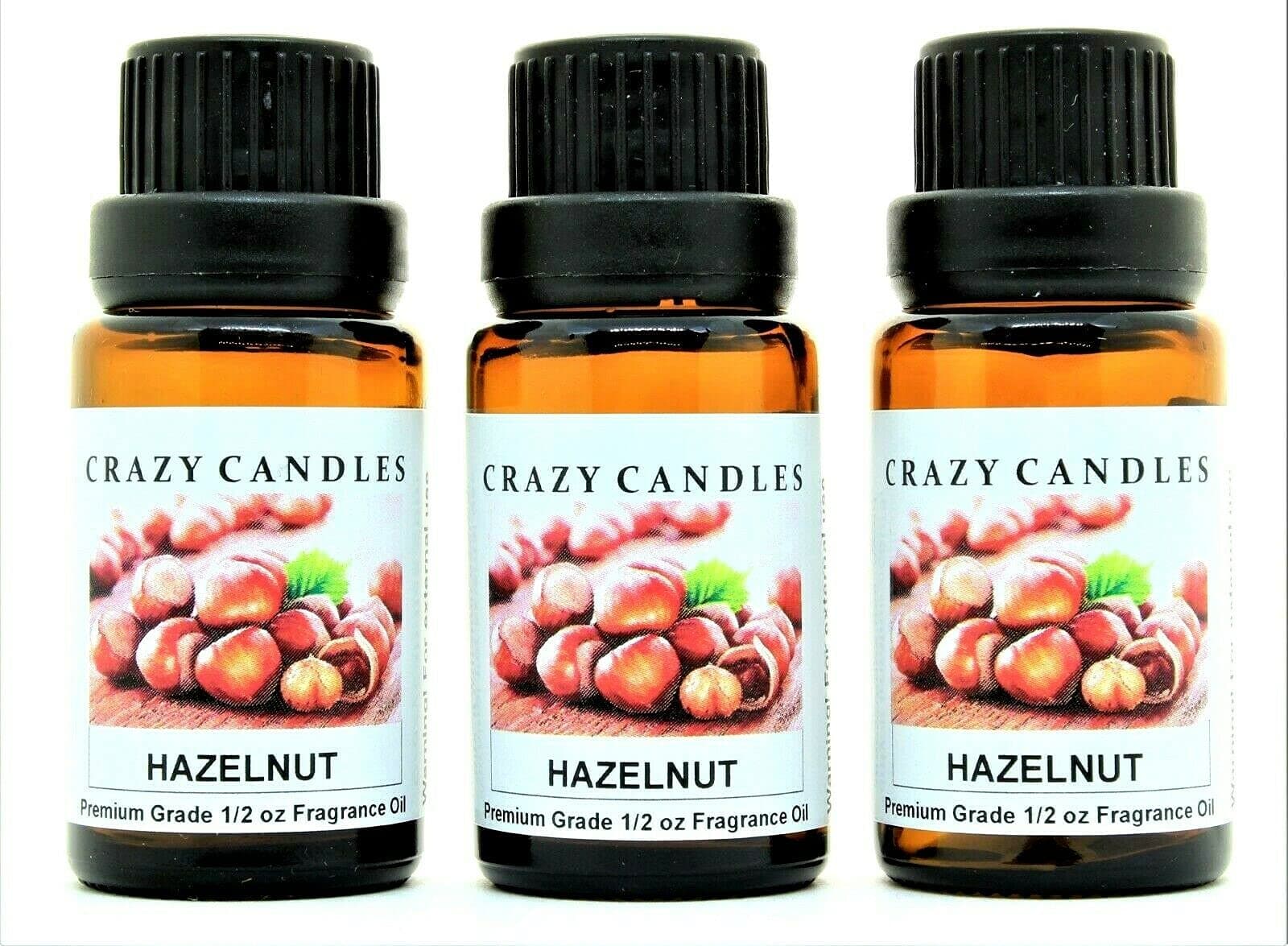 Crazy Candles Hazelnut 3 Bottles 1/2 FL Oz Each (15ml) Premium Grade Scented Fragrance Oil