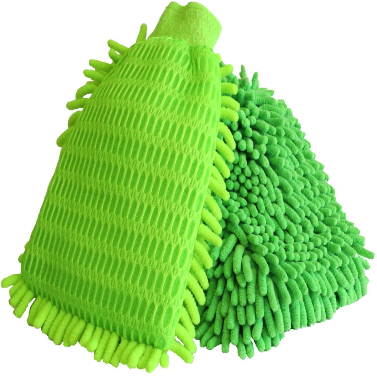 Super Car Wash Mitt - 2 Pack- Chenille Microfiber - 1 Dual Side Woven Mesh,1 Double Side. Auto Detailing, Lint Free, Scratch Free, Interior Exterior Polishing, Duster, Use Wet/Dry. Quality Guaranteed