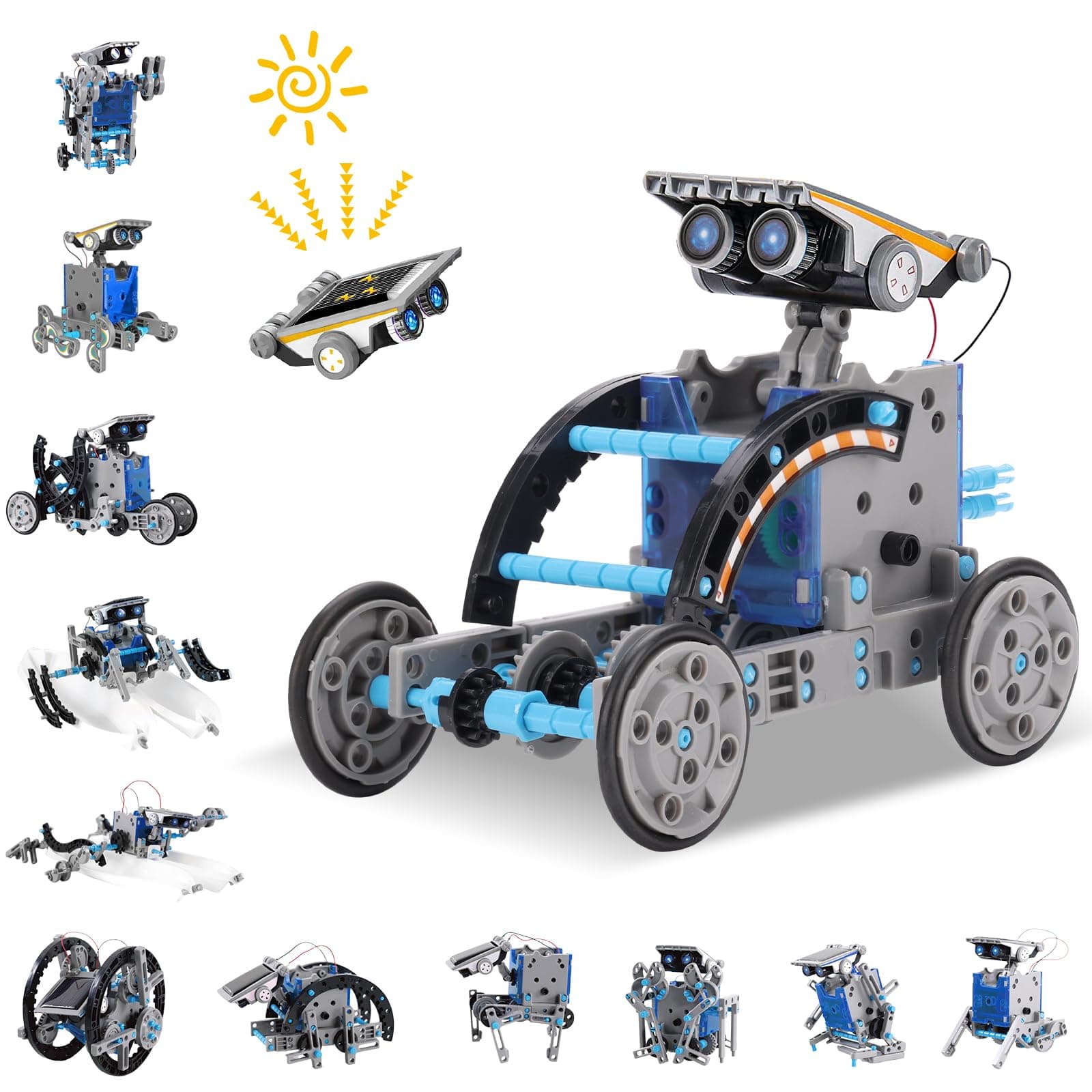 STEM Solar Robot Toy 12-in-1 Educational Science Kit DIY Building Toy Construction Engineering Set for Kids Age 8-12 Boys & Girls Birthday, Solar Powered Toy-Blue
