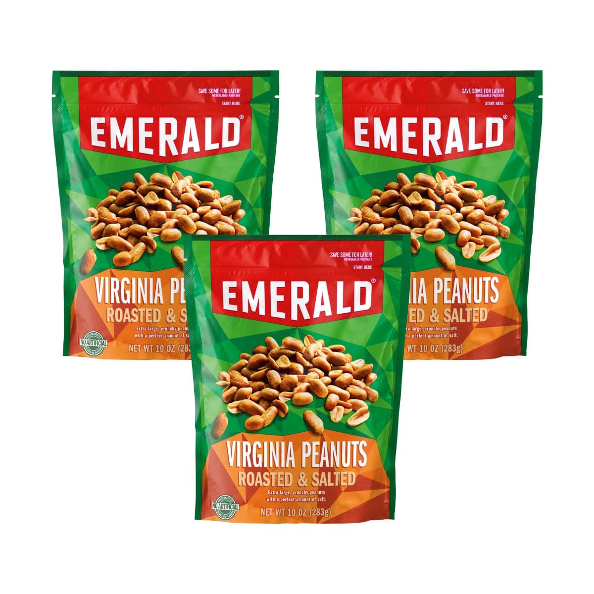 Emerald Nuts, Virginia Peanuts Roasted and Salted, 10 Oz (Pack of 3)