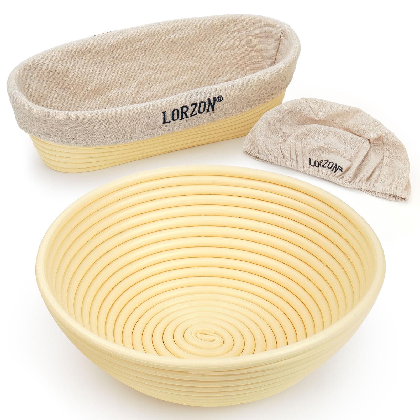 Lorzon Banneton Bread Proofing Baskets Set, 10″ Round & 11″ Oval Sourdough Proofing Baskets with Liners, Proofing Bowls for Sourdough Bread (Plastic)