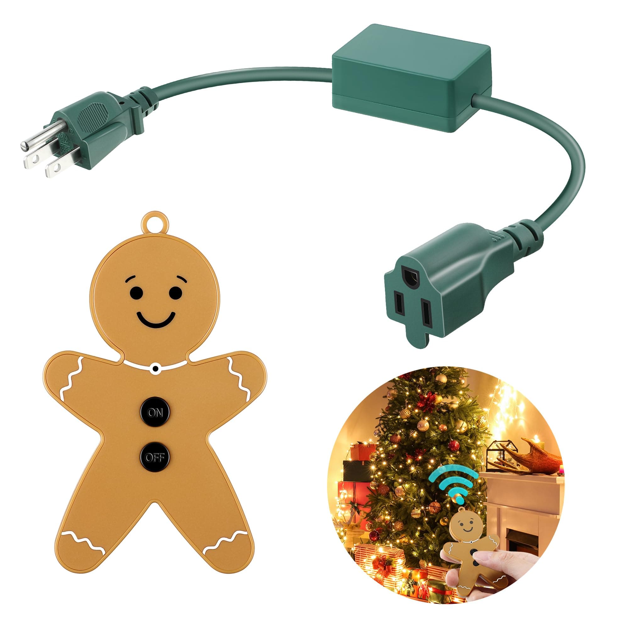 Enhon Wireless Remote Switch for Christmas Tree Lights, Works Up to 82 Feet Away, Gingerbread Man Wireless Remote with Extension Cord for Christmas Tree and Lights