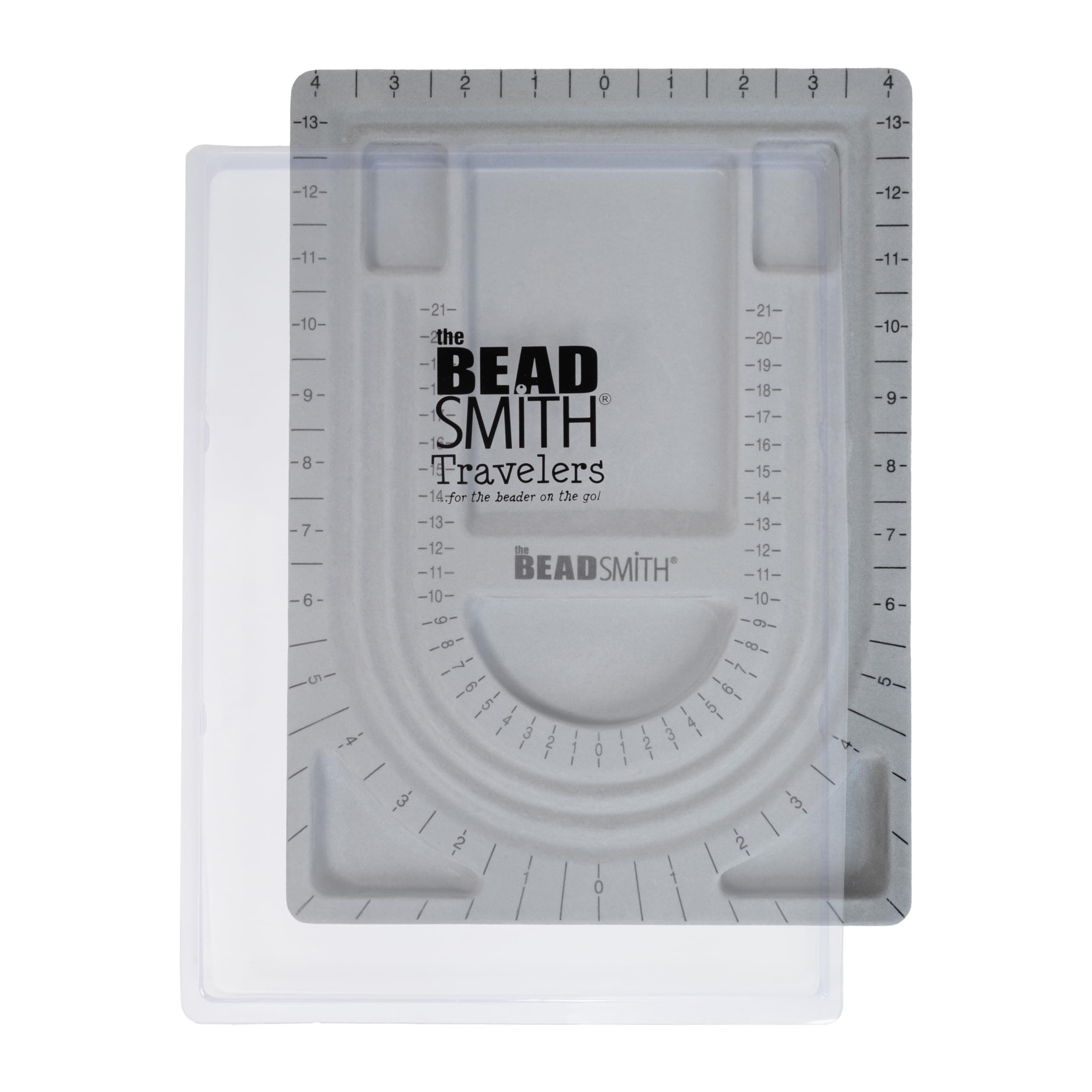 Bead Board with Cover, Grey Flocked, 3 U-Shaped Channels, 6 Recessed Compartments,13.25H x 9.75L inches, Design Boards for Creating Bracelets, Necklaces and Other Jewelry