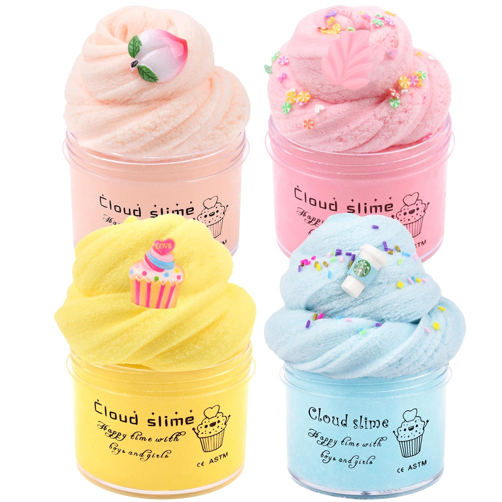 4 Pack Cloud Slime Kit, Non-Sticky Fluffy Slime, Stress Relief Scented Slime Toy for Kids Education, Party Gift and Birthday Gift (BYW-024)