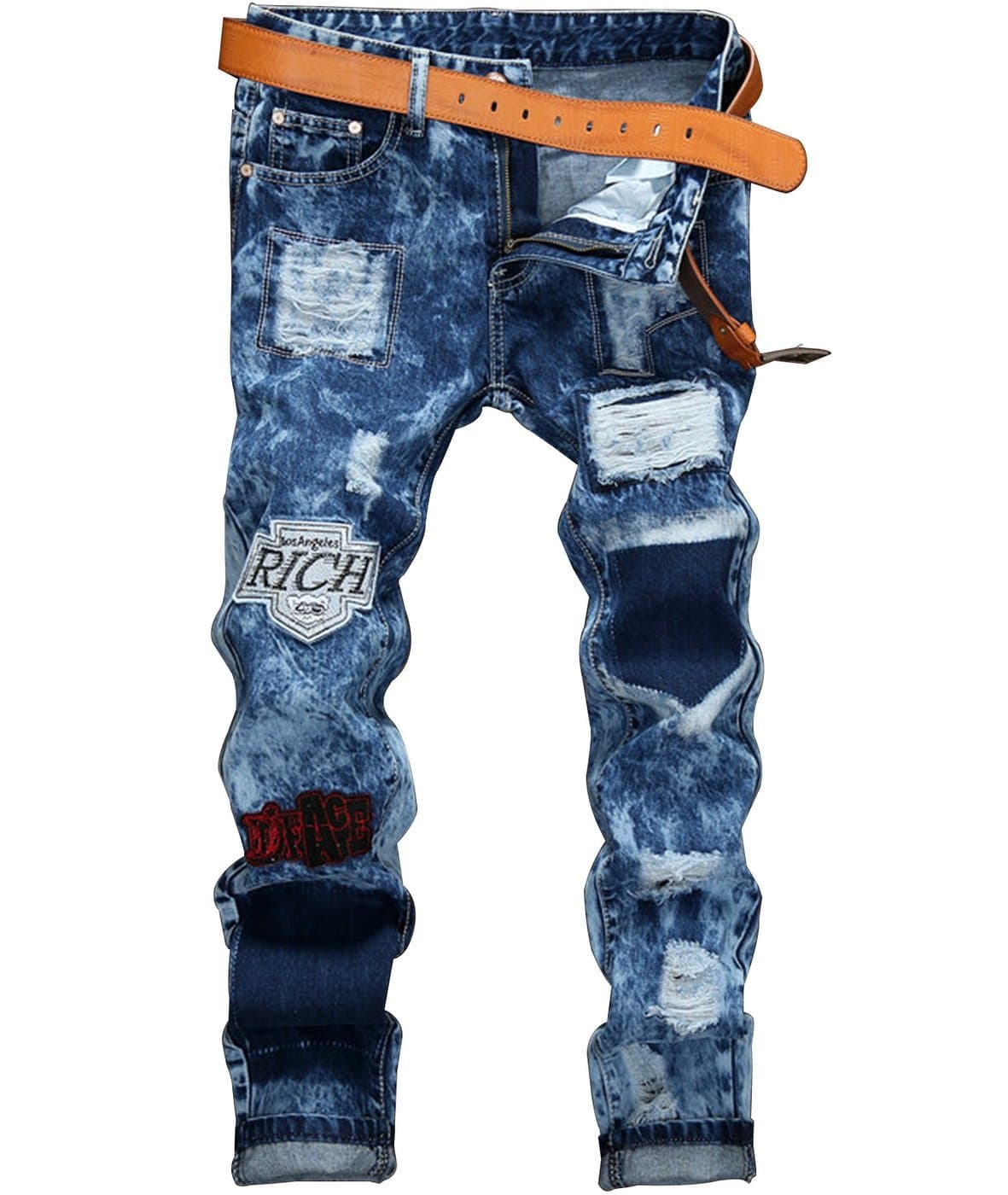 Larkon Men's Soft Ripped Distressed Jeans