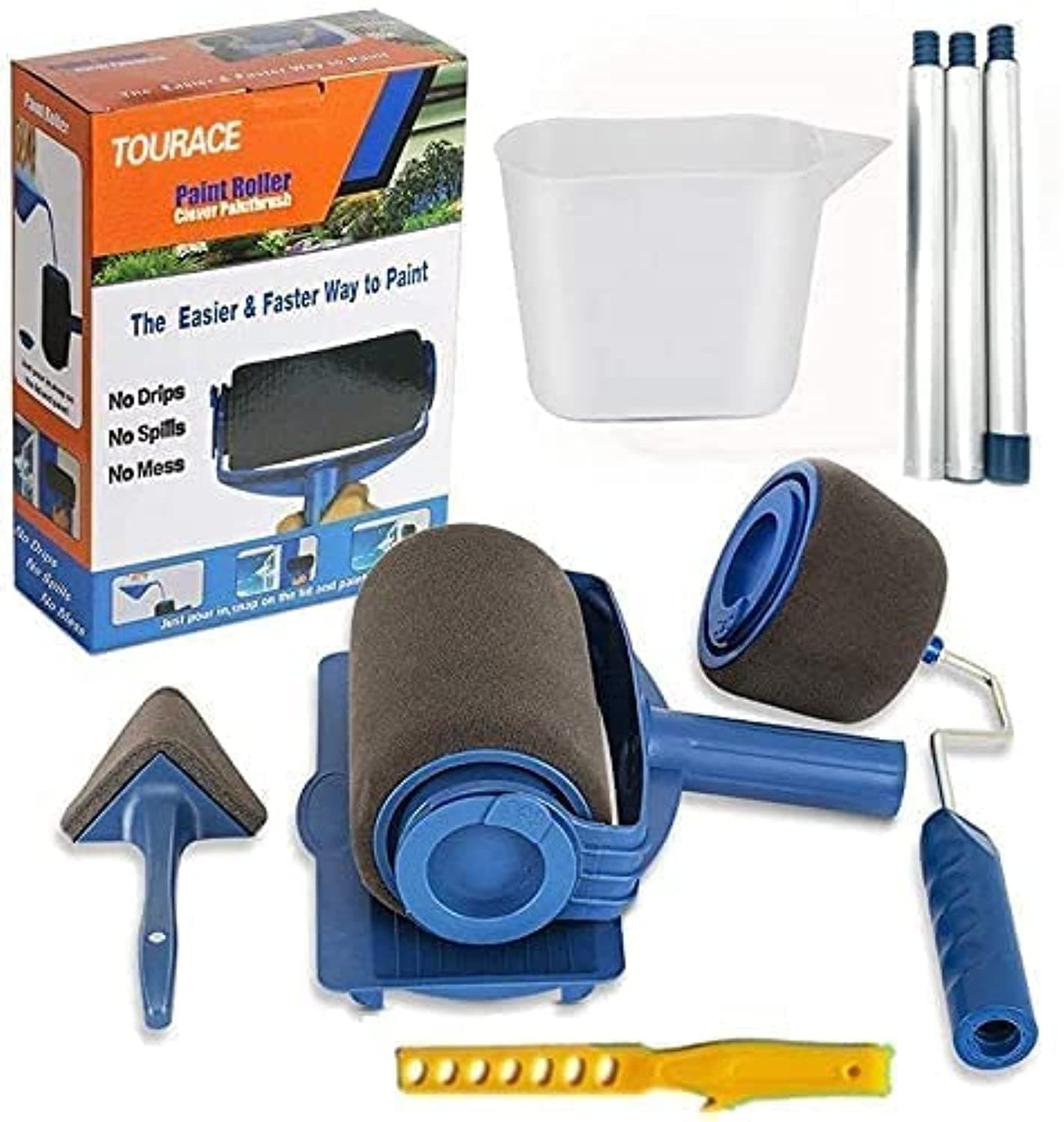 TOURACE® 9Pcs/Set Paint Roller Kit with Sticks Paint Roller Pro Transform Your Room in Just Minutes Quickly Decorate Runner Tool Painting Brush Set
