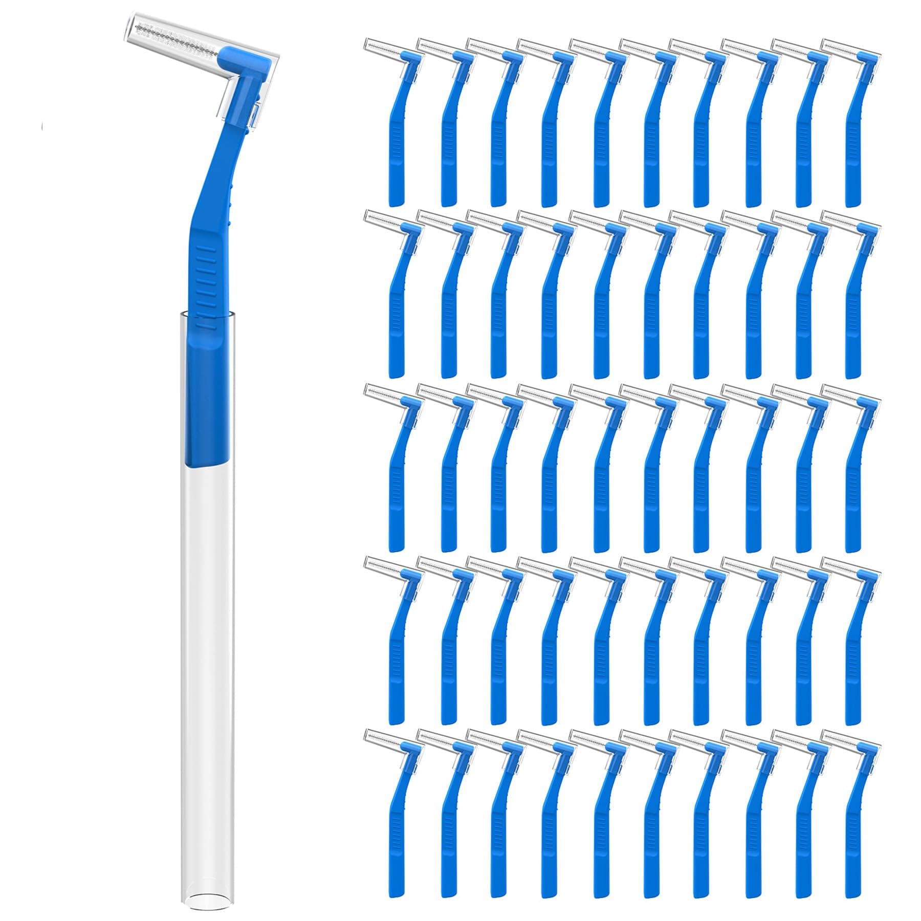 - 50 Count Angle Interdental Brushes with Extended Handle for Braces, Tight(0.7mm), L- Shaped Interproximal Floss for Dental Plaque Removal Health