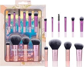 Real Techniques Travel Fantasy Mini Brush Kit, Makeup Brushes For Eyeshadow, Highlight, Contour, Powder, and Concealer, Travel-Sized Brushes and Cosmetic Bag, Synthetic Bristles, 11 Piece Set