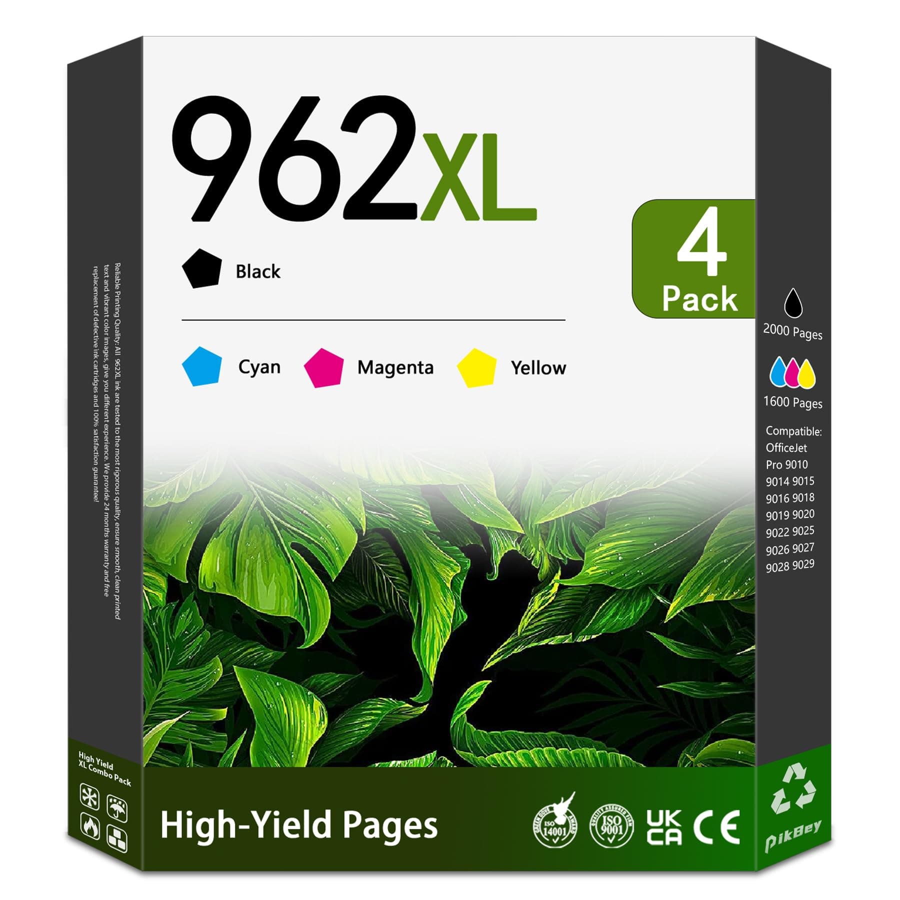 962XL Ink Cartridges Combo Pack High Yield Replacement for HP 962 XL Ink Cartridges OfficeJet Pro 9010 9014 9015 9018 9019 9020 9022 9025 9026 Printer (4-Pack, Black/Cyan/Magenta/Yellow)