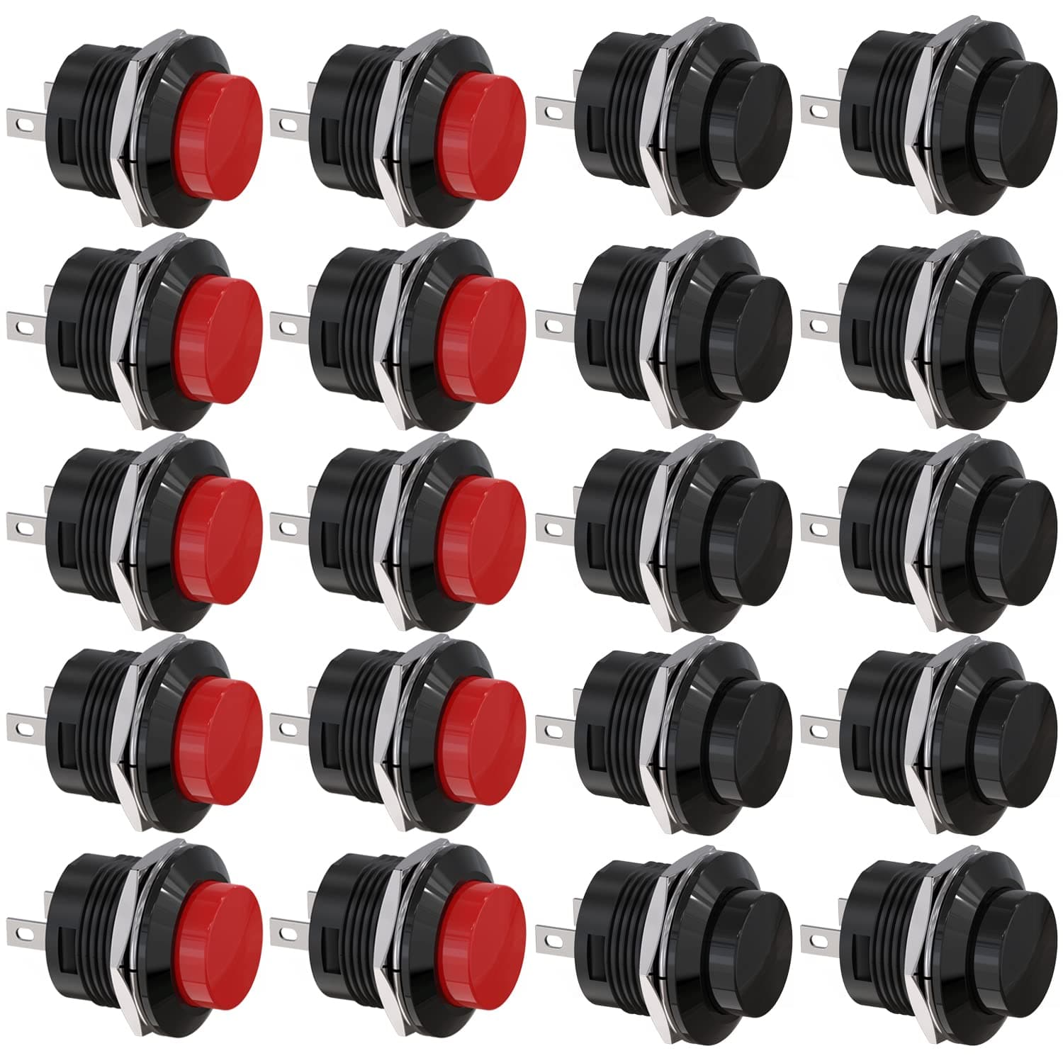 Clyxgs Momentary Push Button Switch No Lock SPST Mini Push Button Round Switchs AC 250V / 3A AC125V / 6A Black Red Cap 20PCS