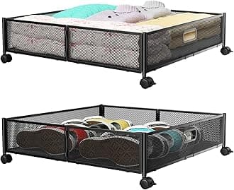 PHINOX Under Bed Storage Containers with Wheels - Shoe Storage Organizer Drawer, Tool-free Assembly Metal Underbed Storage for Bedroom Clothes, Shoes, Blankets - 2Pack