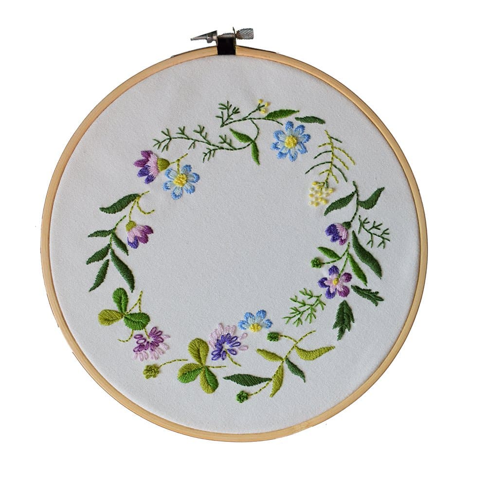 ADCorner Embroidery Starter Kit with Pre Printed Pattern DIY Floral Embroidery Hand Needlework incl. 8'' Bamboo Hoop Color Threads Needles Handicraft for Stress Relief Anti-Anxiety