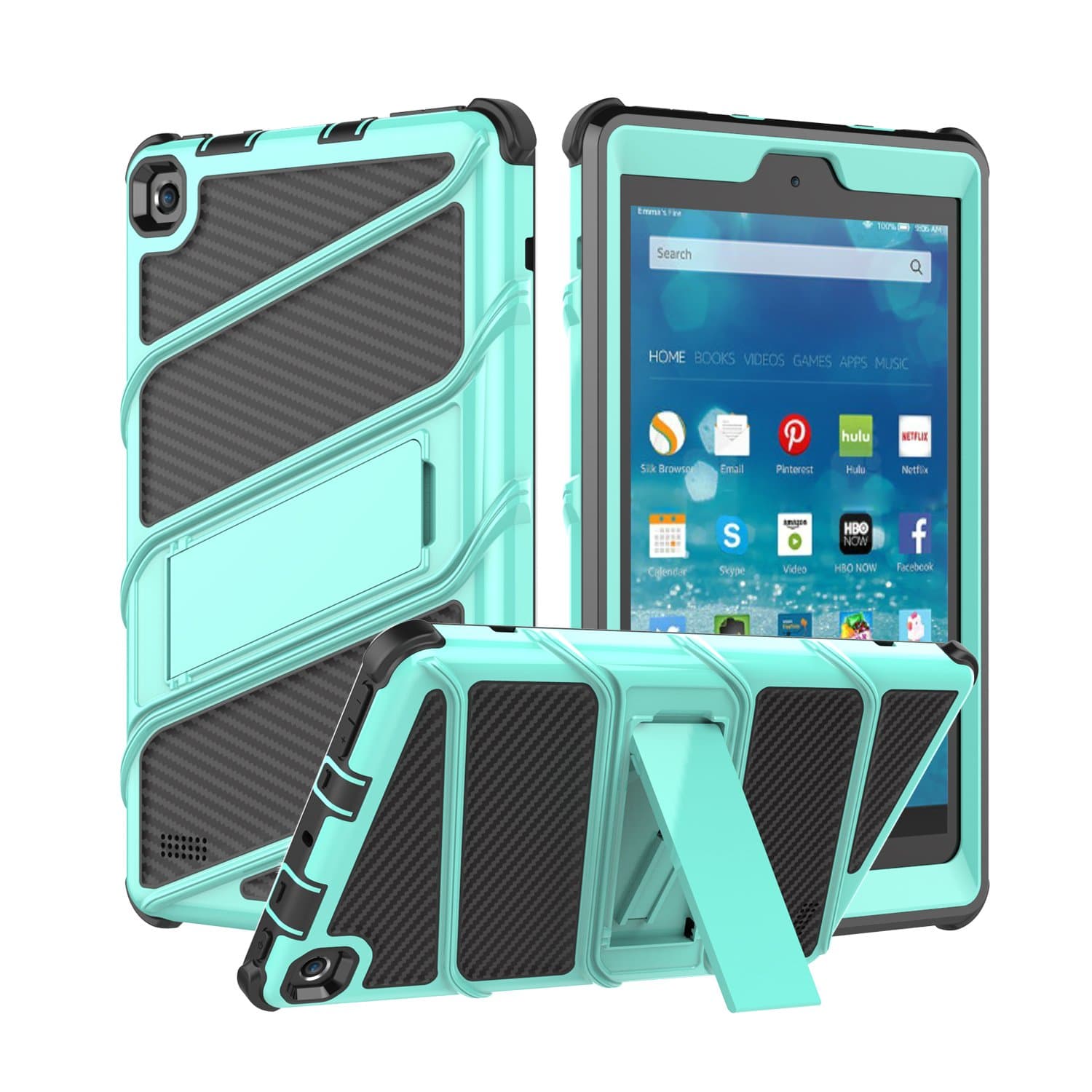 All-New Fire 7 Tablet Case 2017, IN4U Heavy Duty [Full-Body] Rugged Shockproof Surround Protection Cover (7th Gen) with Built-in Kickstand for Amazon Kindle Fire 7.0 Case (Teal Green)
