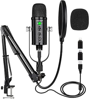 USB Microphone Condenser Computer PC Gaming Mic Podcast Microphone Kit for Streaming,Recording,Vocals,ASMR,Voice,Cardioid Studio Mic for Phone/Pad/Android/MAC/Laptop/PS4/USB C Phone,YouTube