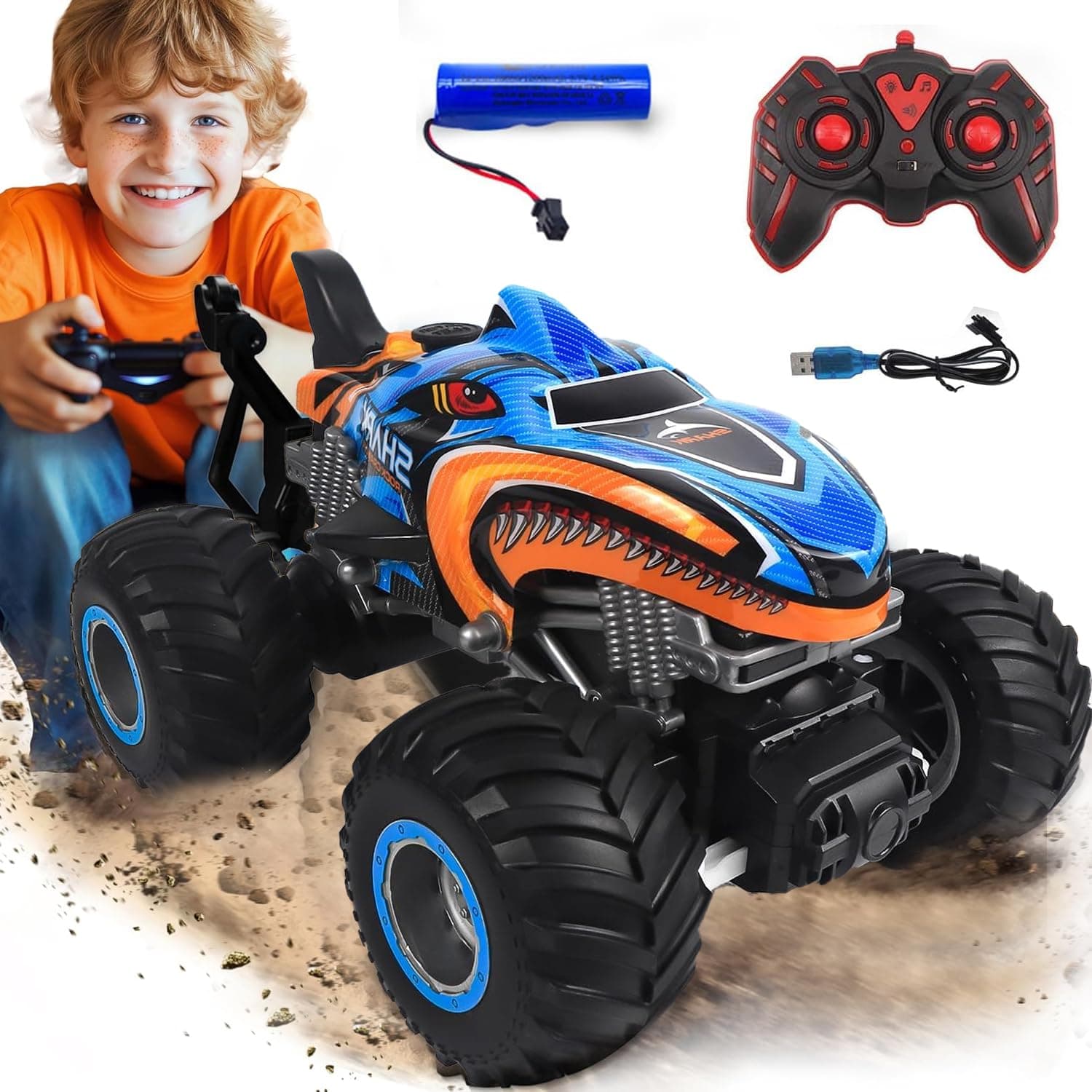 Remote Control Monster Car, 2.4GHz All Terrain Remote Control Monster Truck, RC Dinosaur Monster Car, Spray Music RC Monster Truck for Boys 4-7 8-12 and Girls,Birthday Gift For Kids