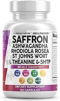 Clean Nutraceuticals Saffron Supplements Extract 100mg + Ashwagandha L-Theanine 200mg - Mood Support Ginkgo Biloba, St. John's Wort, Rhodiola Rosea & 5-HTP Capsules Pills Men Women