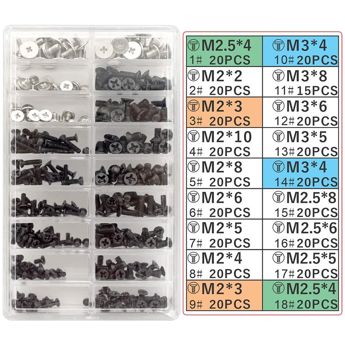 Screw Set for Universal Laptops and Hard Disk M.2 SSD, M2 M3 M2.5, 355 pieces