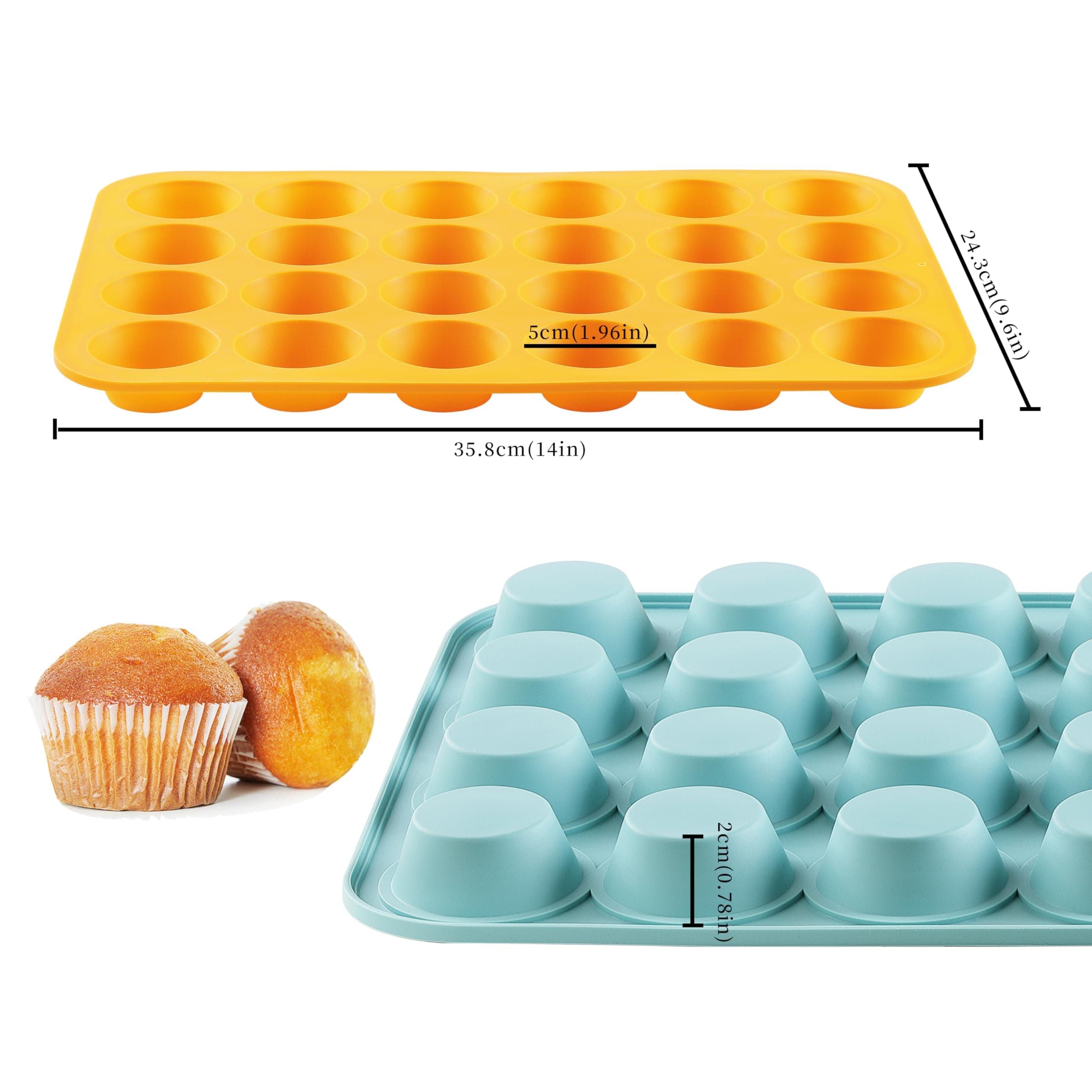 2PCS Silicone Mini Muffin Pan, 24 Cups Nonstick Mini Cupcake Pan for Baking Mini Muffin,BPA Free and Dishwasher Safe, Great for Making Muffin Cakes, Tart, Bread and Mini Egg Bites