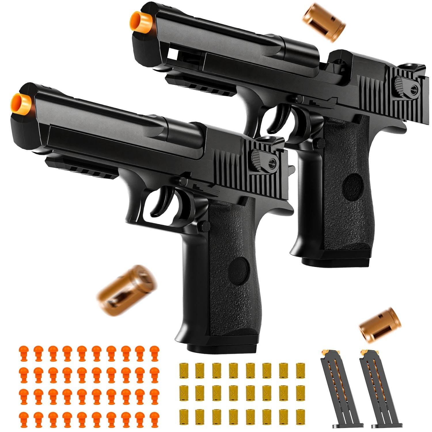 - 2 Pack Shell Ejecting Toy Gun - Semi-Automatic Handgun with Shell Ejection and Auto Rebound, Toy Foam Blasters & Stress Reducing Toys for Boys Girls Halloween Christmas Birthday Gifts (Black+Black)