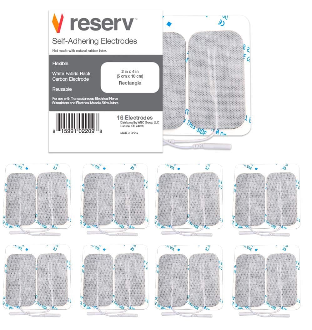 2" x 4" Rectangle Premium Re-Usable Self Adhesive Electrode Pads for TENS/EMS Unit, Fabric Backed Pads with Premium Gel (White Cloth and Latex Free) (16 Electrodes)