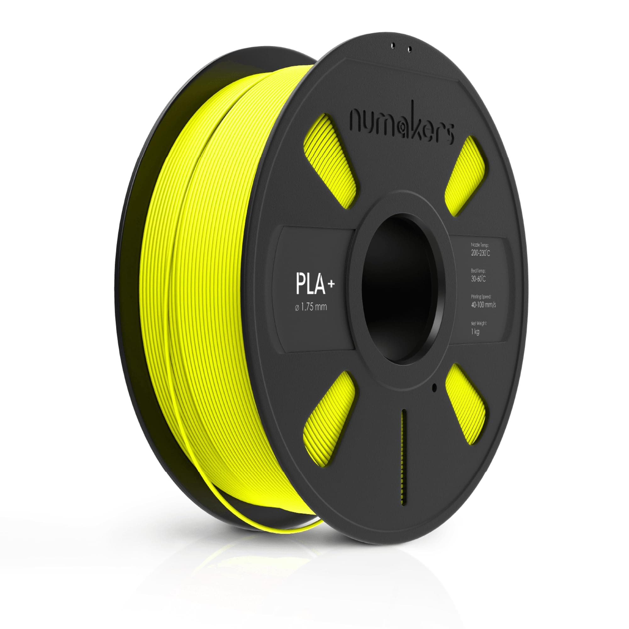 NUMAKERS PLA+ 3D Printer Filament, 1.75mm, Dimensional Accuracy +/- 0.03 mm, 1 kg Spool (2.2 lbs), Compatible with Most FDM Printers (Fluorescent Yellow)