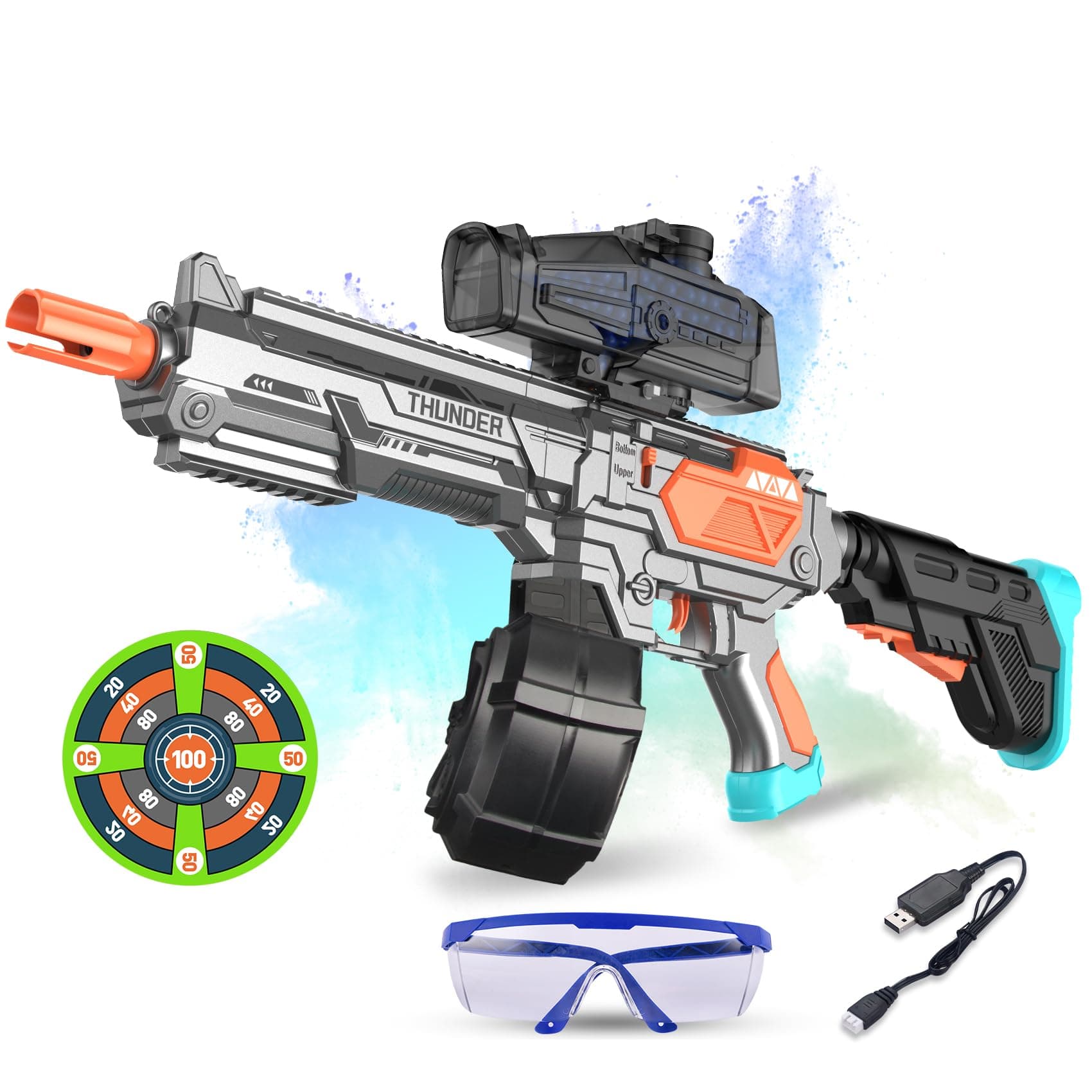 Large Gel Ball Blaster with Drum, Automatic and Manual Splatter Blaster, Electric Splat Blaster, Capacity Upgrade(Gray)