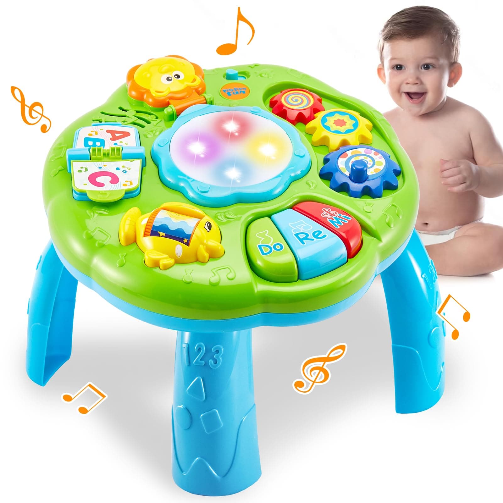 HERSITY Baby Activity Table, Hand Drums Musical Learning Table for Toddlers, Early Development and Activity Music Sound Toys 1st Birthday Gifts for Babies 18 Months 1+ Year Old Boys Girls