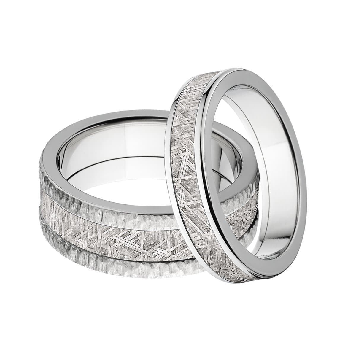 Meteorite Ring Set, His & Her's Ring Set: 8F-TB-Meteorite