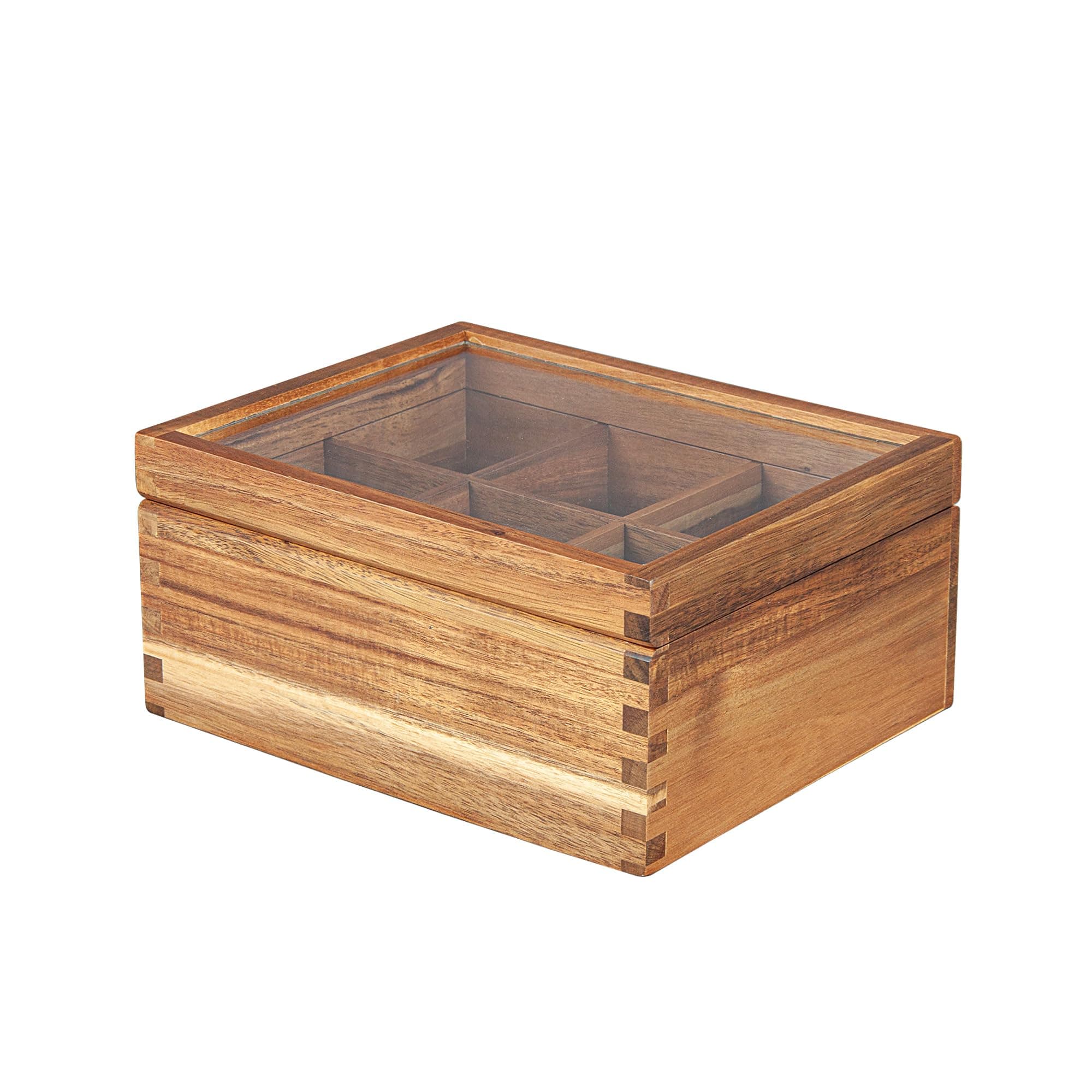 Acacia Wood Tea Bag Organizer: 6-Compartment Multi-Functional Tea Box and Storage Organizer for Tea Bags