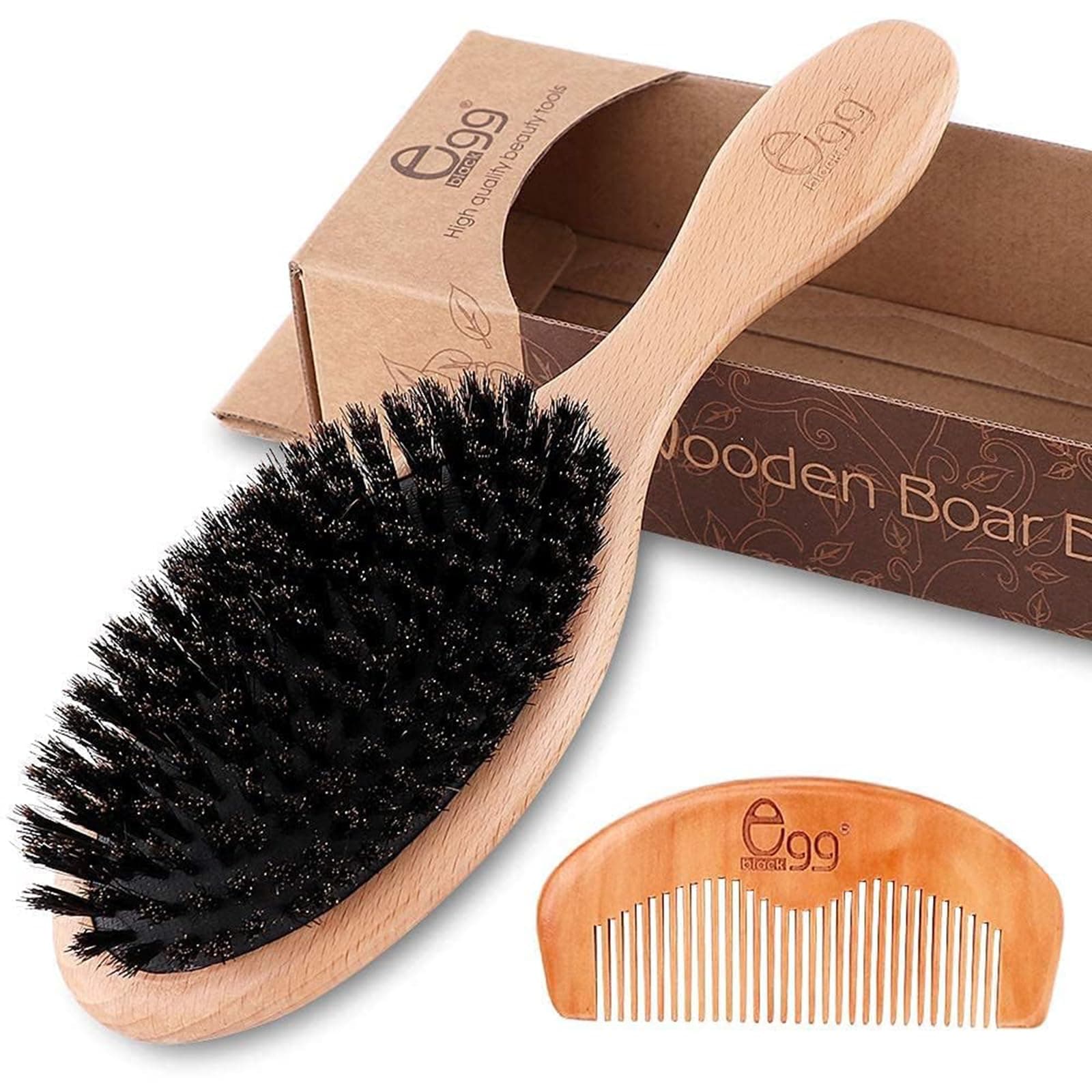 Boar Bristle Hair Brush for Women Men Kid, Soft Natural Bristles Brush for Thin and Fine Hair, Restore Shine and Texture, Set includes Bamboo comb and 3 hair ties, Excellent Gift Idea