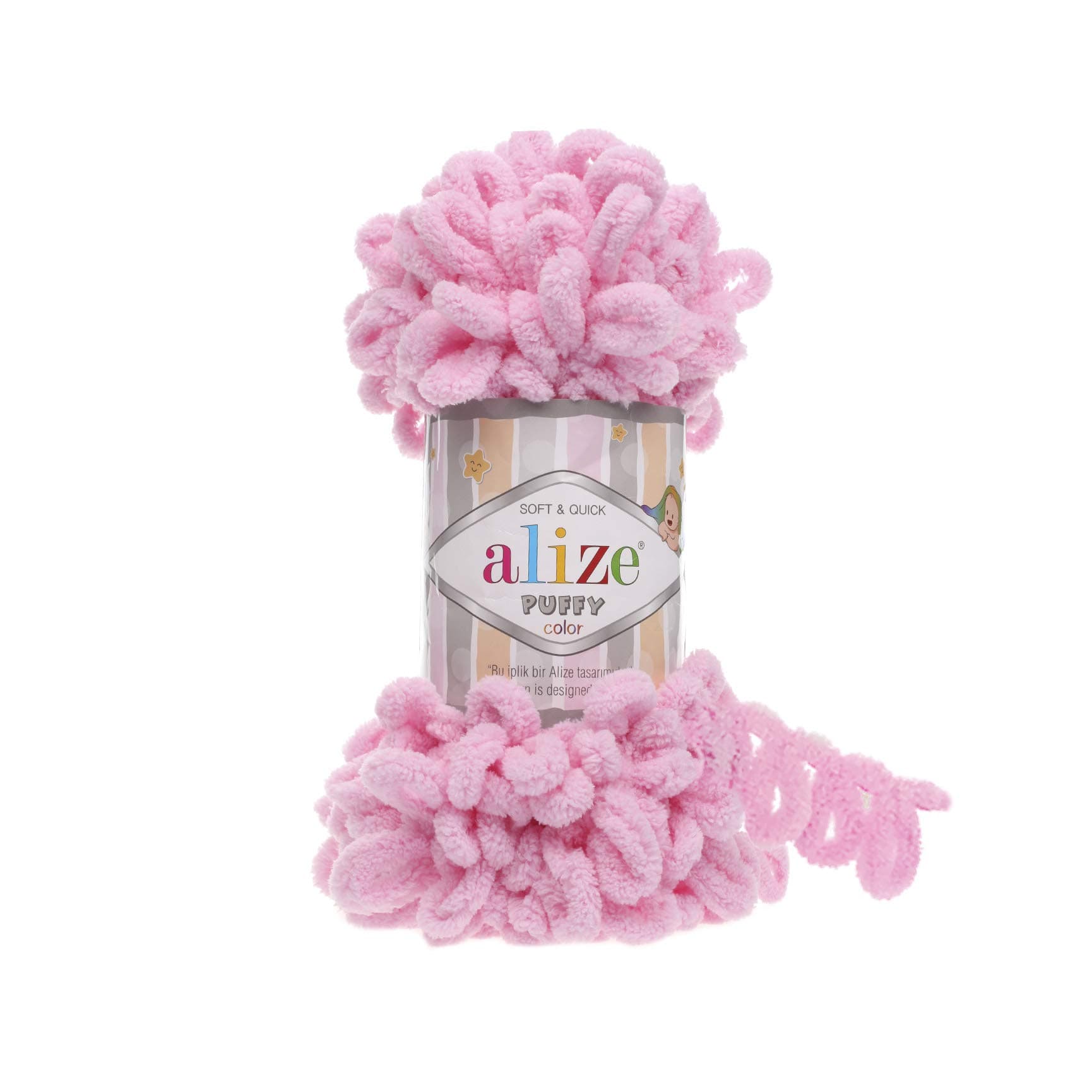 Alize Puffy Baby Big Loop Blanket Yarn 100% Micropolyester Soft Yarn Lot of 3, Each Ball 100g 9m - 185 Pink